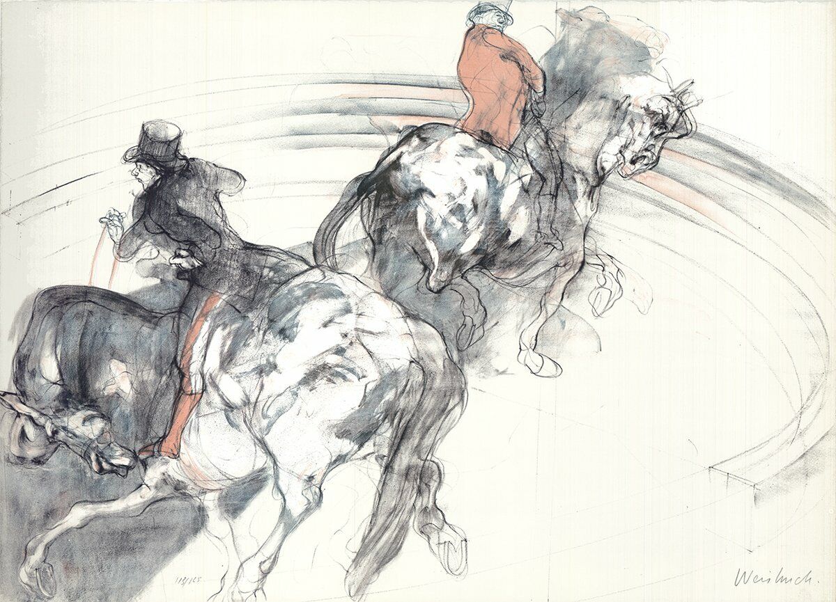 Claude Weisbuch Two Horsemen Signed " Lithograph Modernism Gray