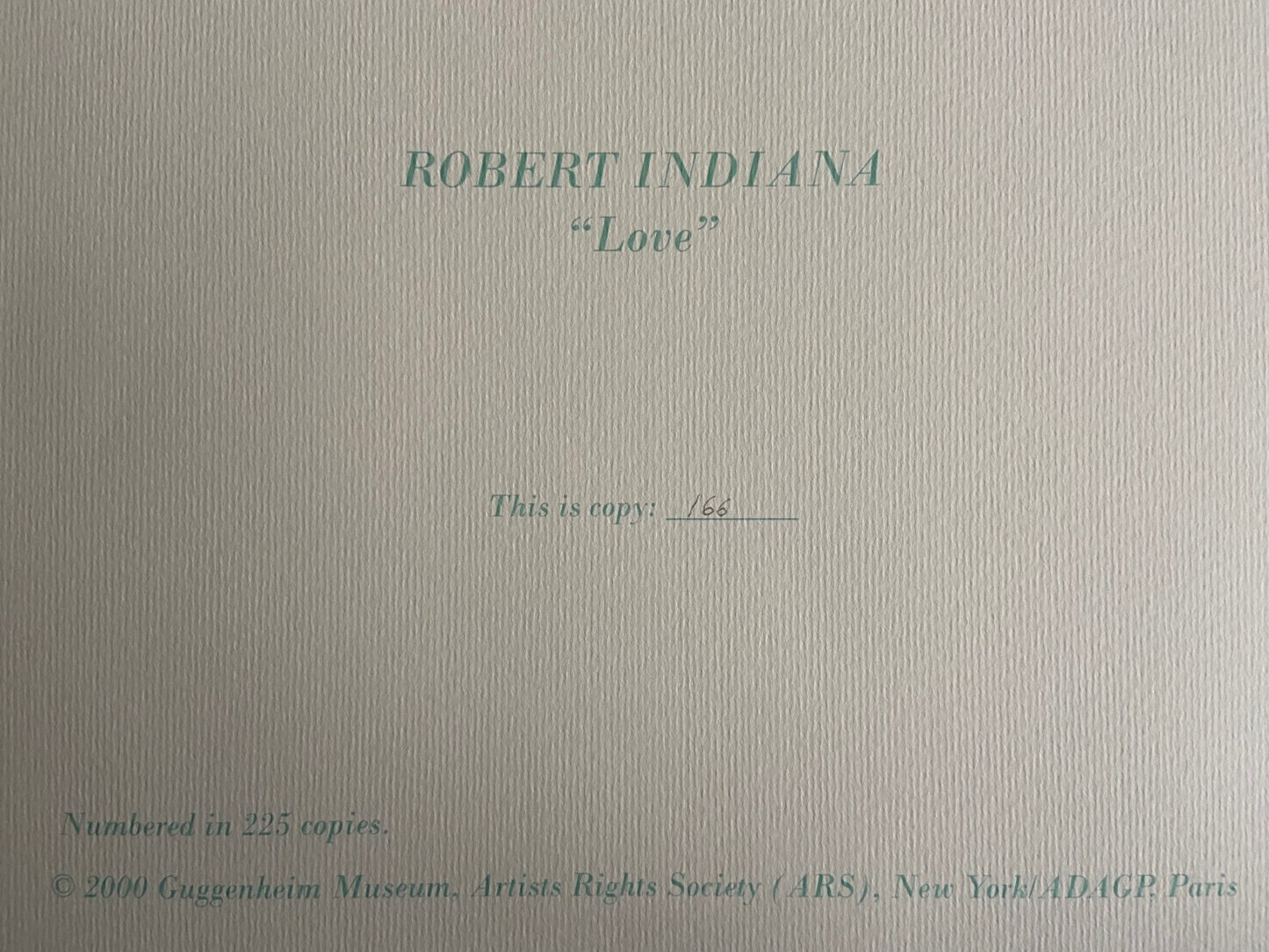 Robert Indiana Lithograph Guggenheim Museum Coa Signed Op Numbered 225 Ex