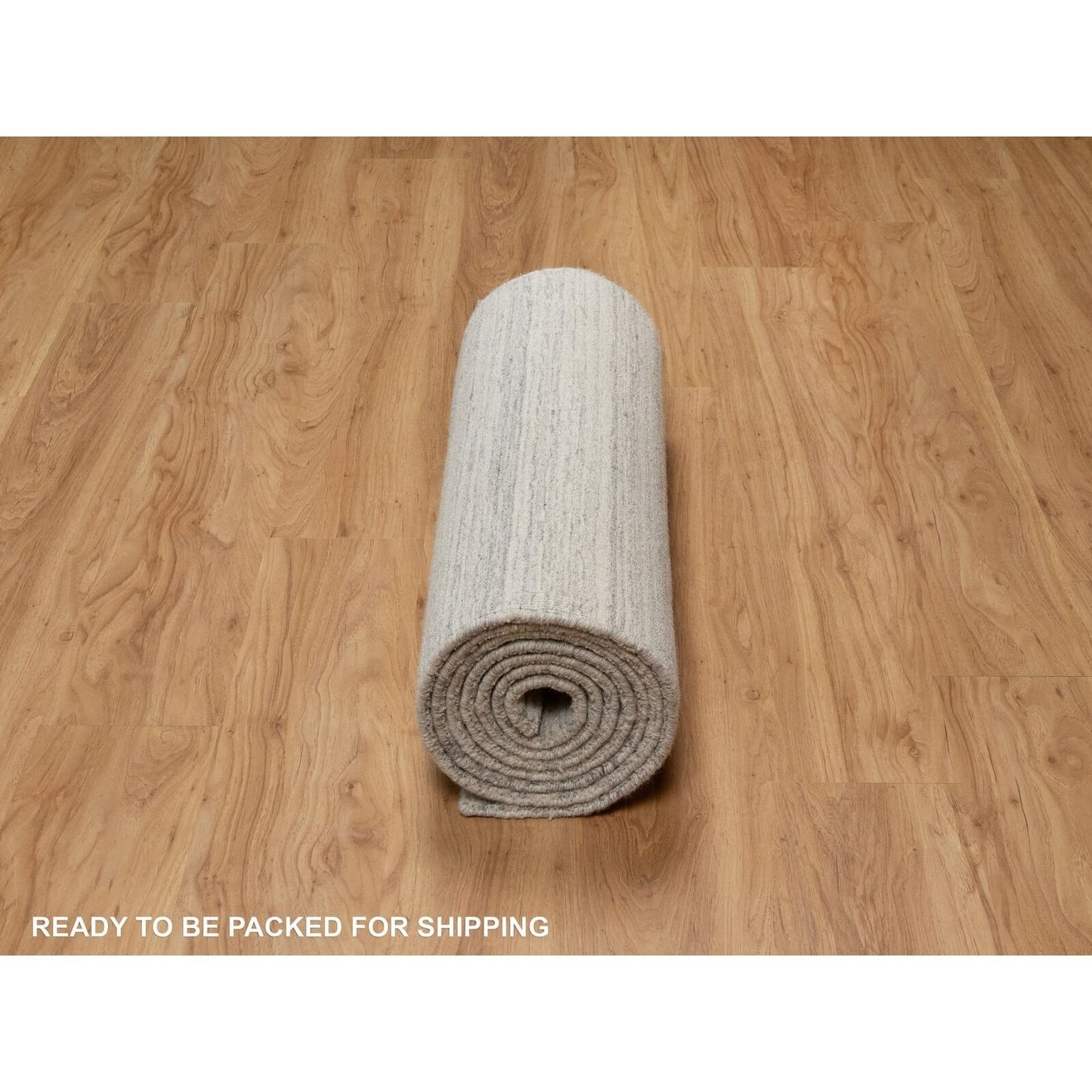 2'7"X12' Ivory Hand Loomed Plain Modern Design Undyed All Wool Runner Rug