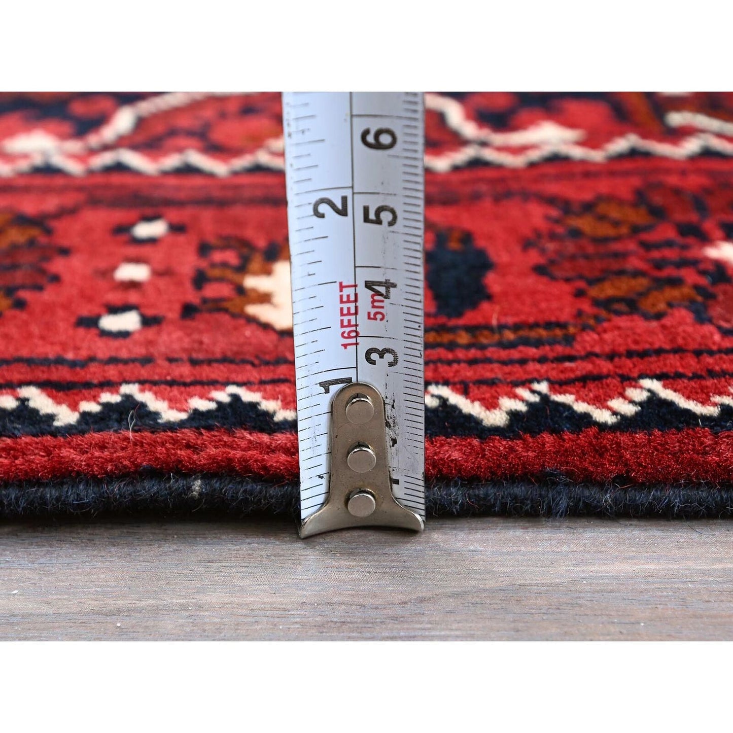 2'7"X5'2" Red Afghan Khamyab Tribal Design Hand Knotted All Wool Runner Rug