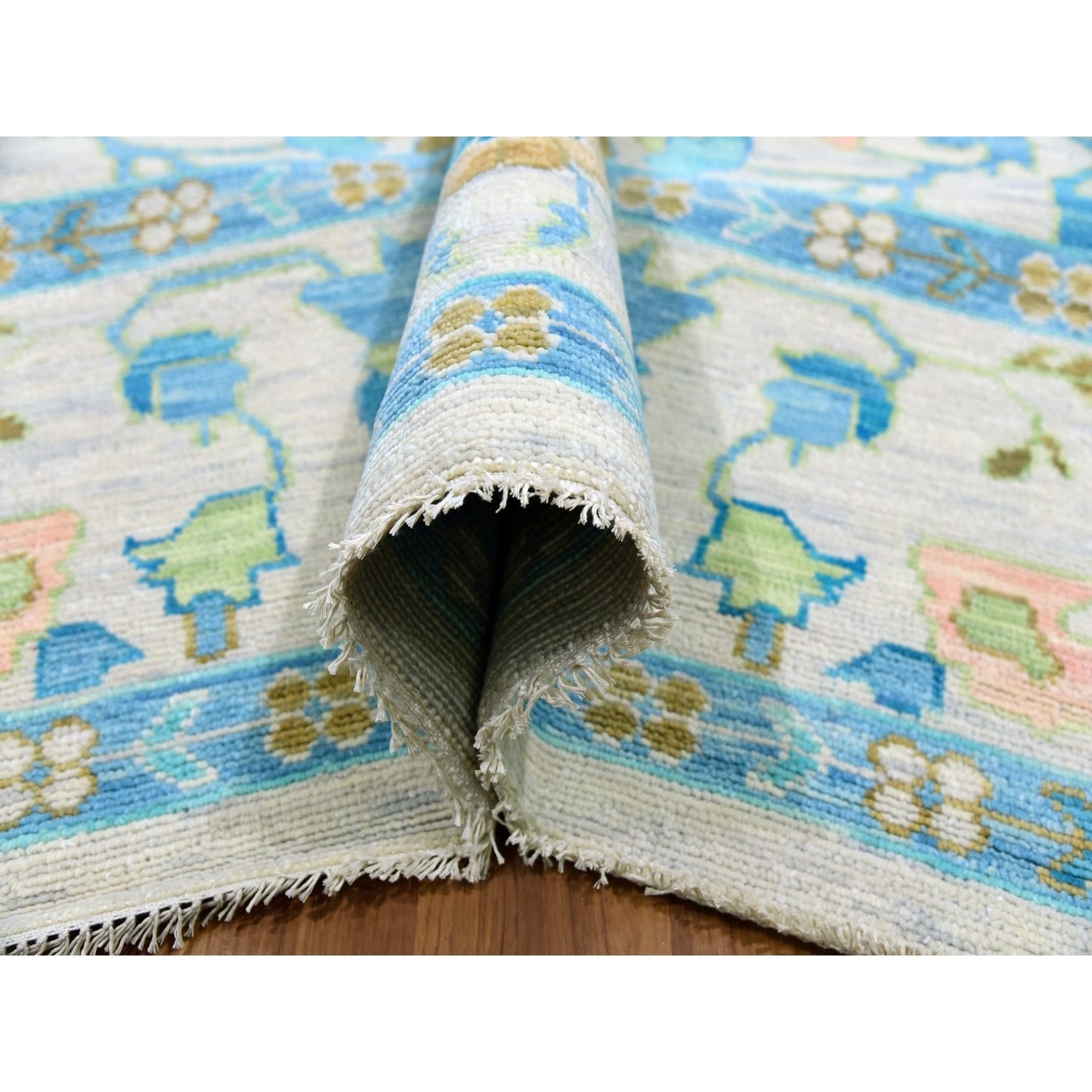 10'2"X14' Frost Ivory Hand Knotted Oushak Weave And Design Pure Wool Rug