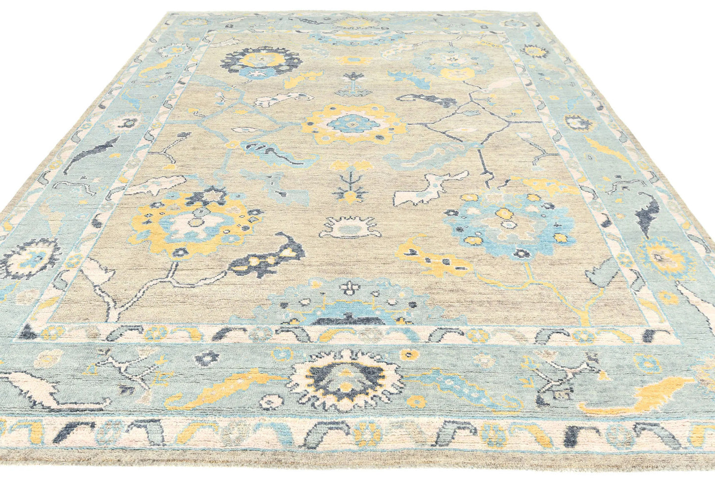 Hand-Knotted Oushak Oriental Rug Muted Brown