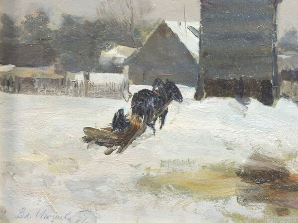 Vladimir Igoshev Original Oil Painting "Old Watchtower" Soviet Russian Winter