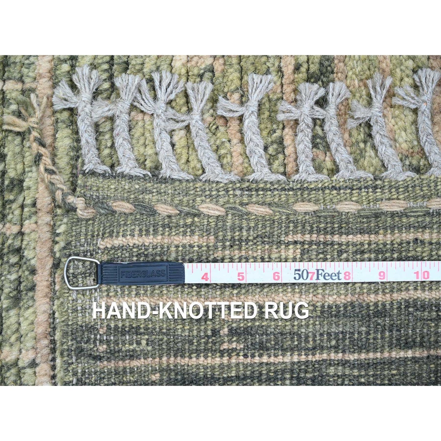 Rug 4'5"x7'8" Green Moroccan Weave Brick Pattern Hand Knotted Soft Wool