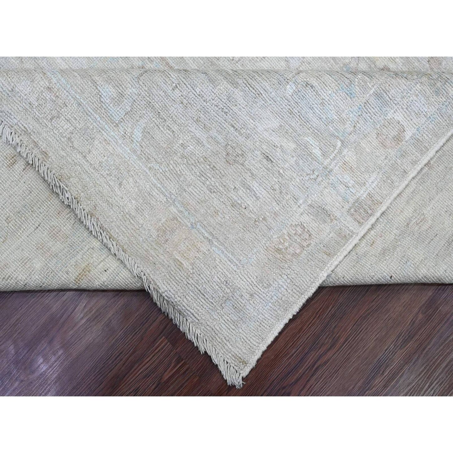 9'X11'10" Gray Afghan Angora Oushak Leaf Design Hand Knotted All Wool Rug