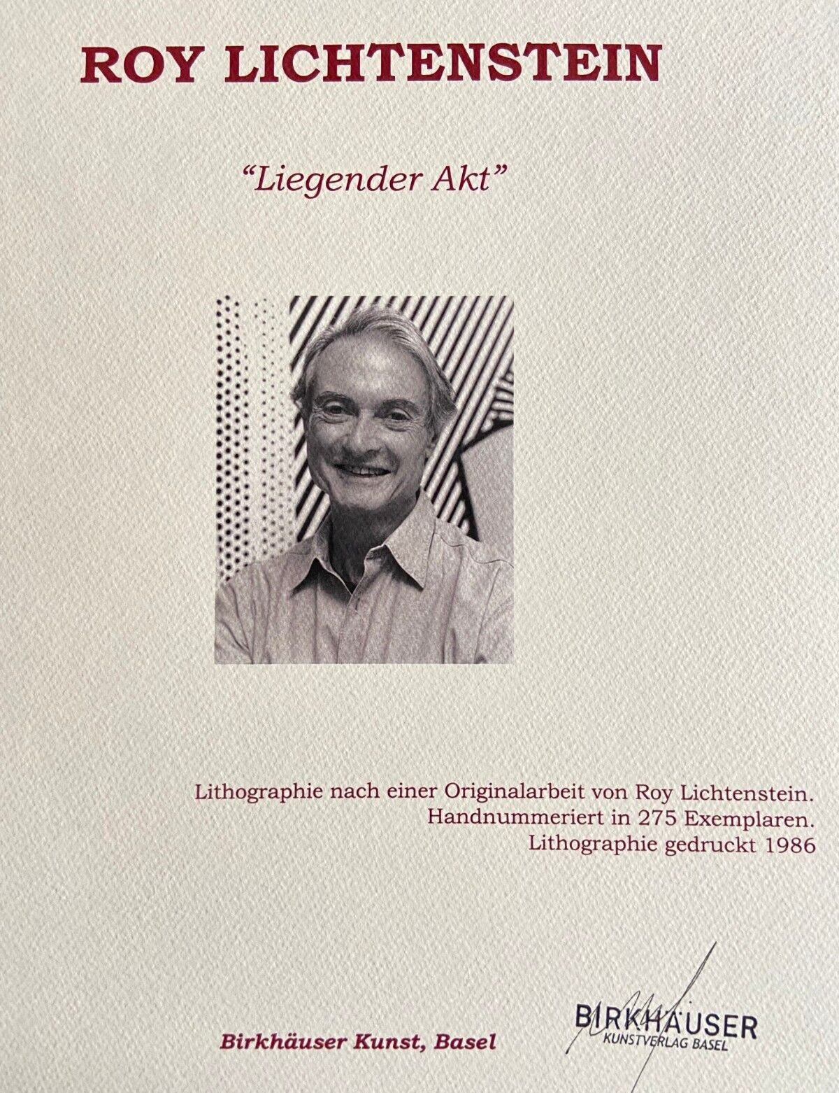 Roy Lichtenstein Lithograph Coa Hand Numbered