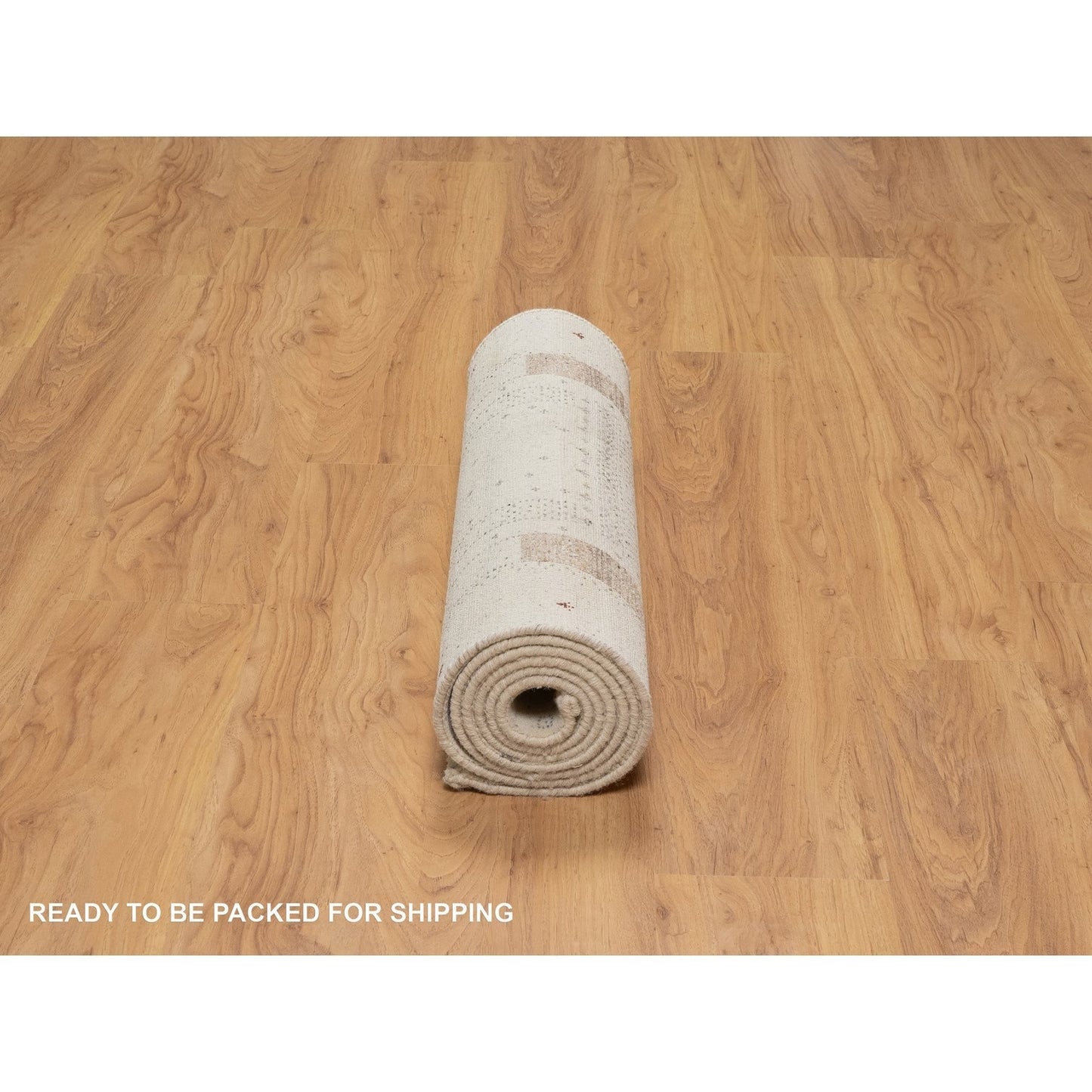 2'8"X8' Ivory Hand Knotted Lori Buft Modern Design Pure Wool Runner Rug
