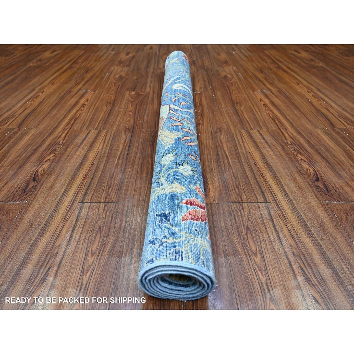 5'X6'4" Steel Blue Afghan Peshawar Hand Knotted Organic Wool Rug