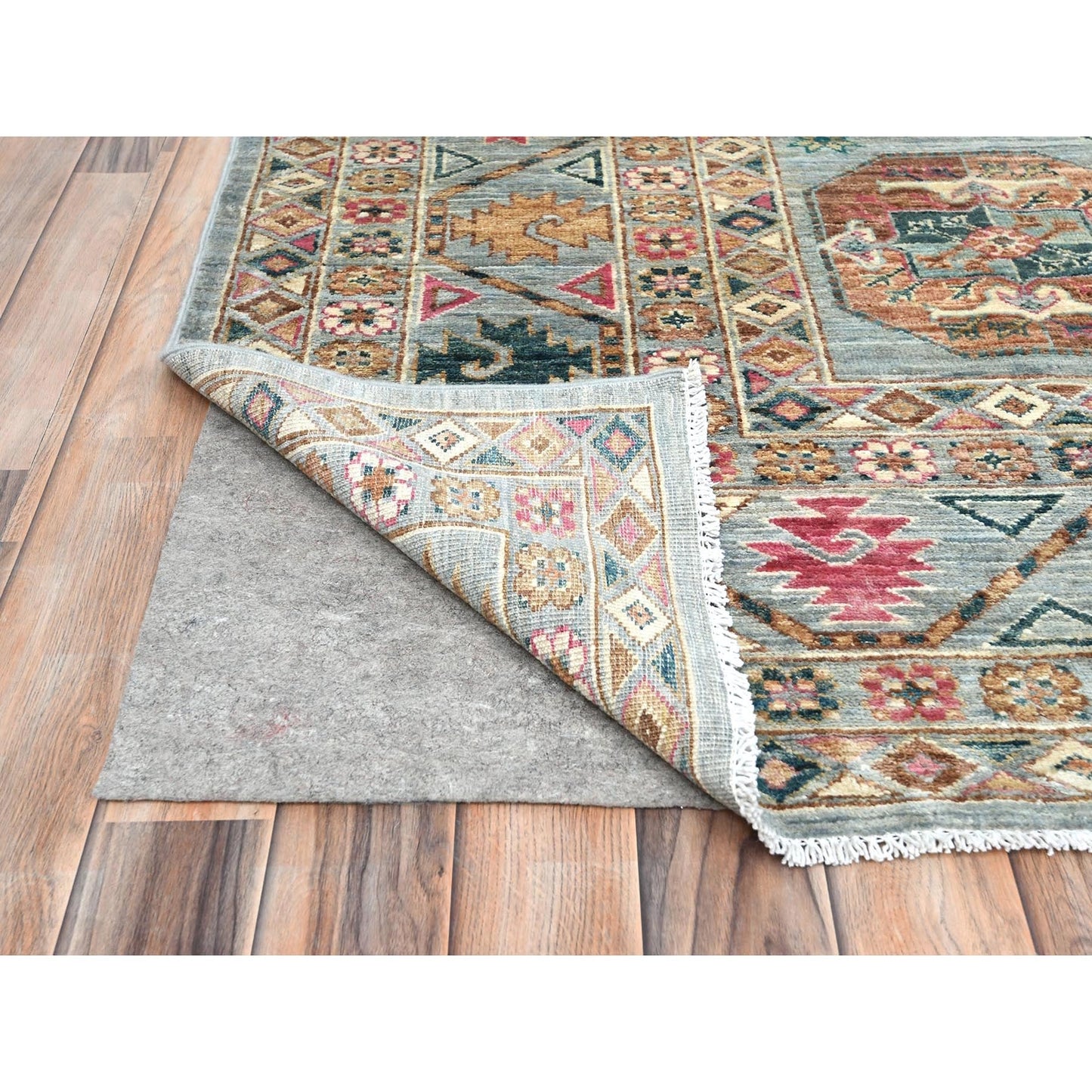 9'9"X14'1" Silver Blue Afghan Super Kazak Pure Wool Hand Knotted Rug