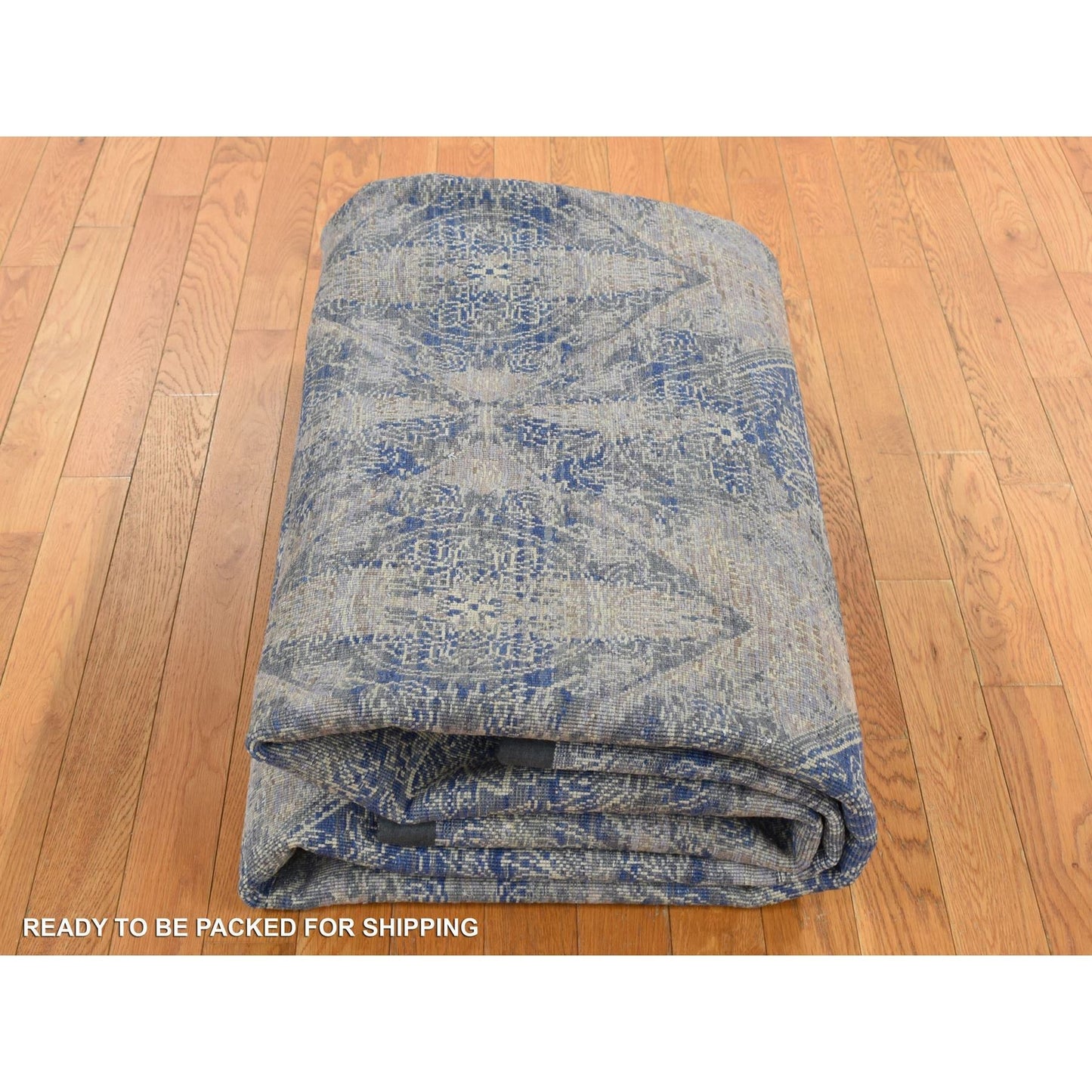 8'X10'2" Gray Erased Rossets Silk With Wool Hand Knotted Oriental Rug
