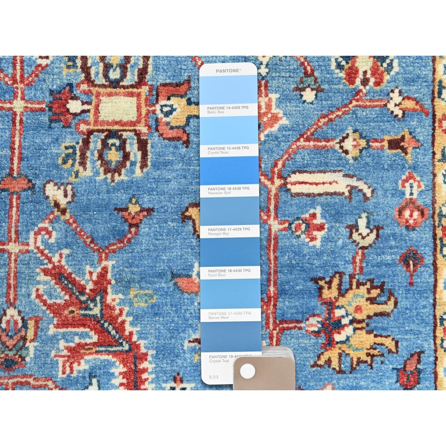 3'10"X5'10" Denim Blue Soft Wool Hand Knotted Seeripe Heris Design Rug