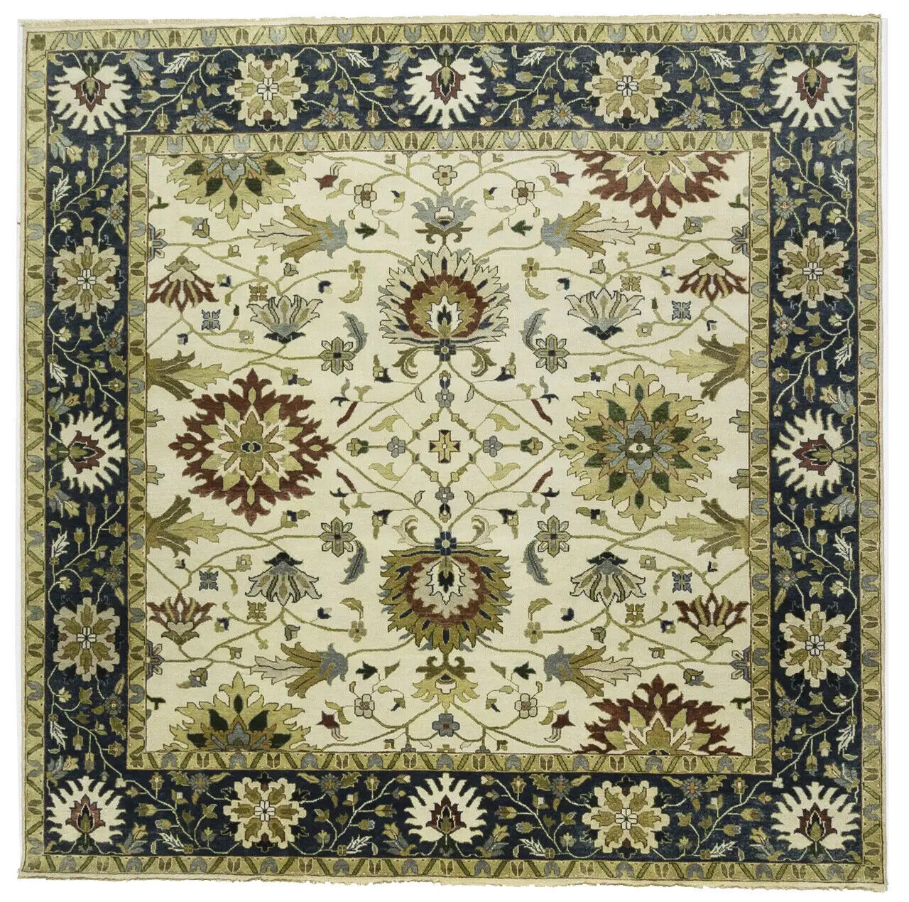 10X10 Ft Square Handmade Cream Floral Chobi