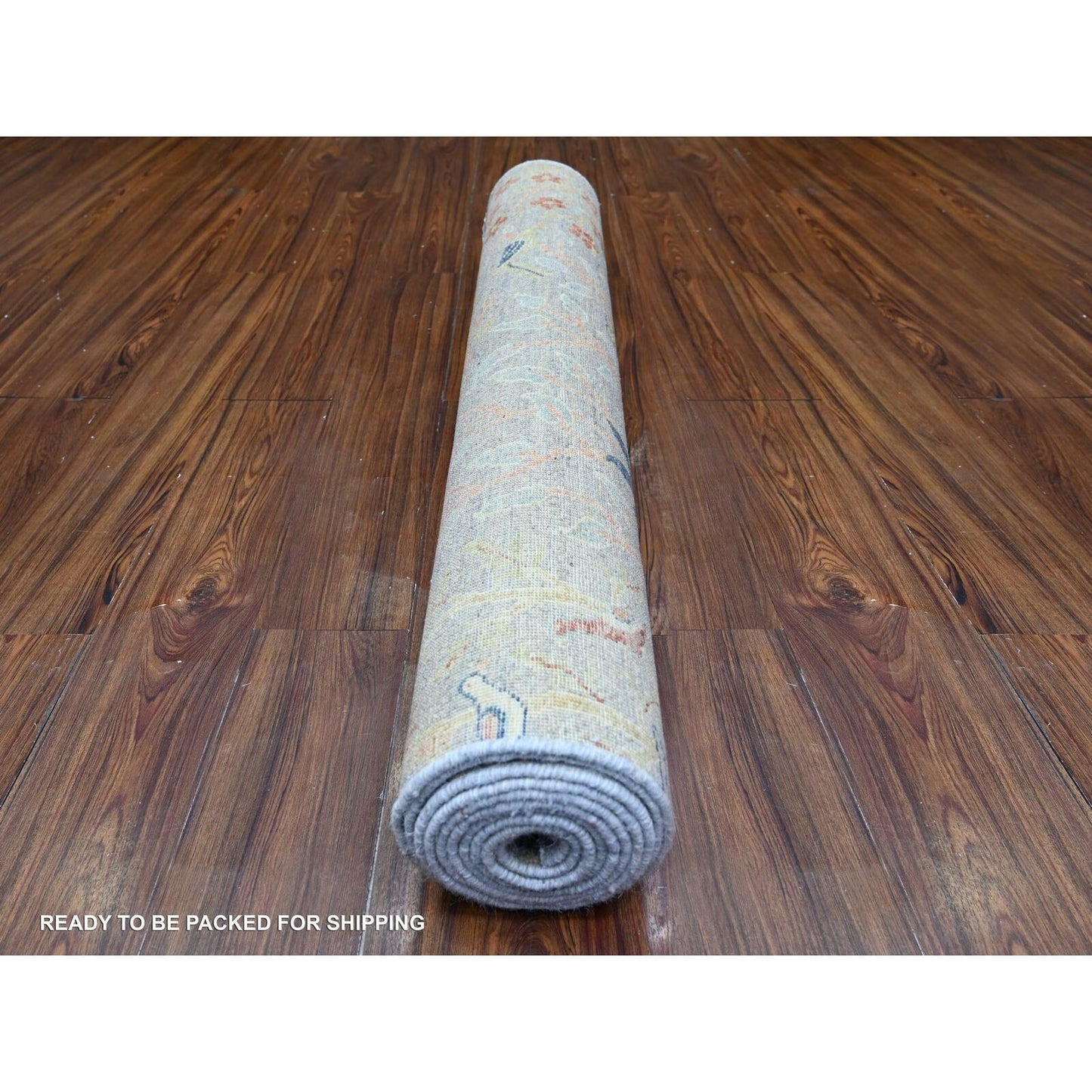 4'1"X11'10" Blue Afghan Peshawar Wool Hand Knotted Wide Runner Rug
