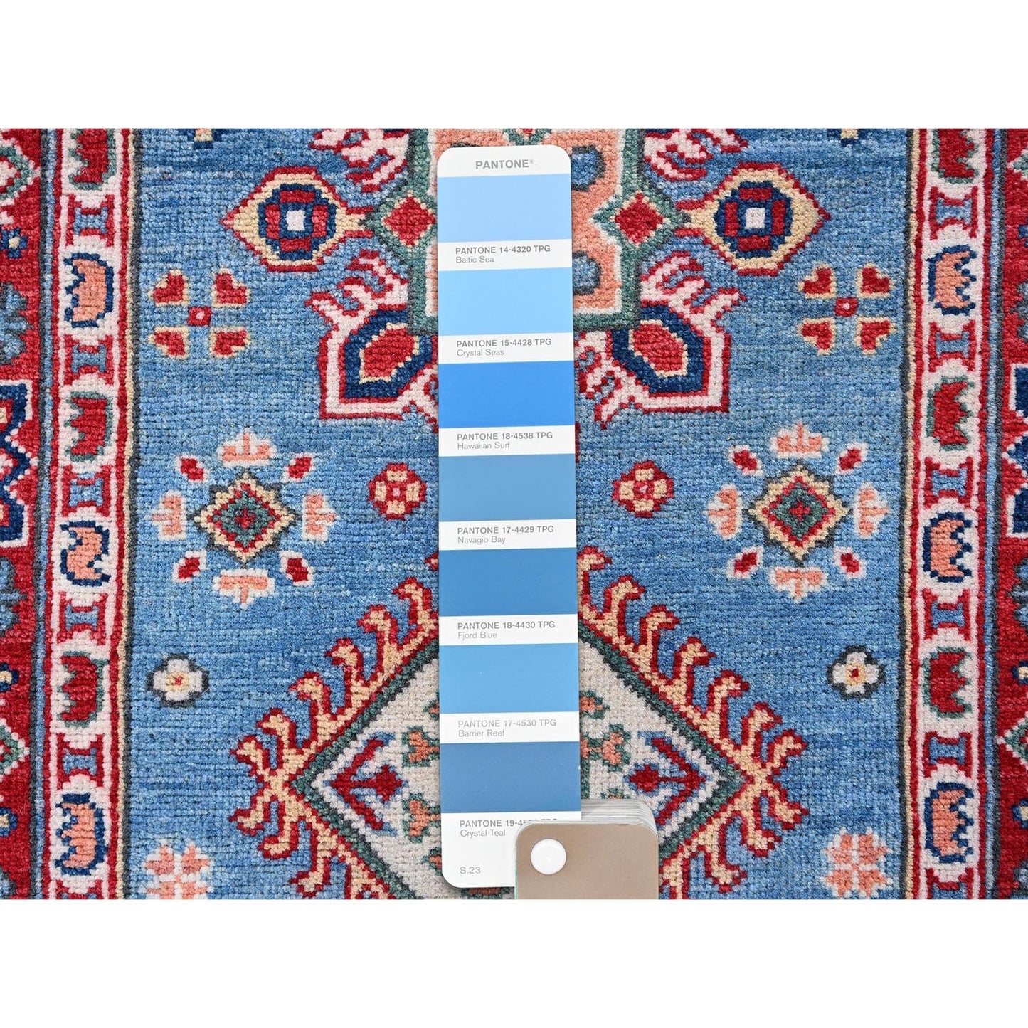 2'9"X9'6" Blue Kazak With Tribal Design Hand Knotted Soft Wool Runner Rug