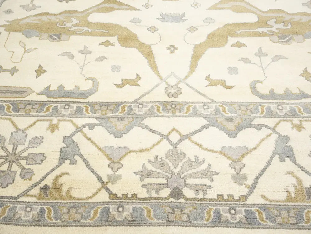 Hand-Knotted Oushak Oriental Rug Floral Dining