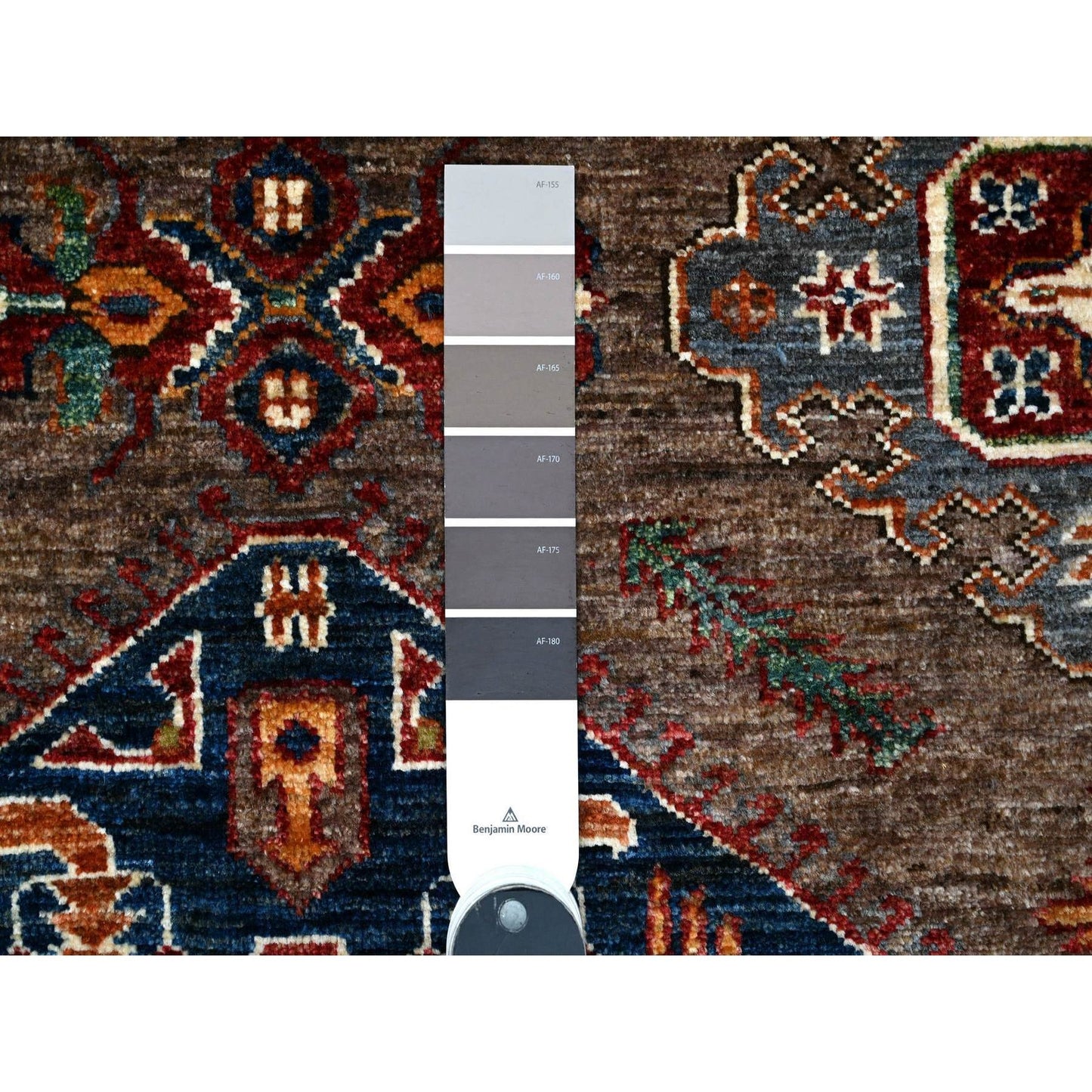 5'1"X6'9" Gray Super Kazak Large Elements Wool Hand Knotted Runner Rug