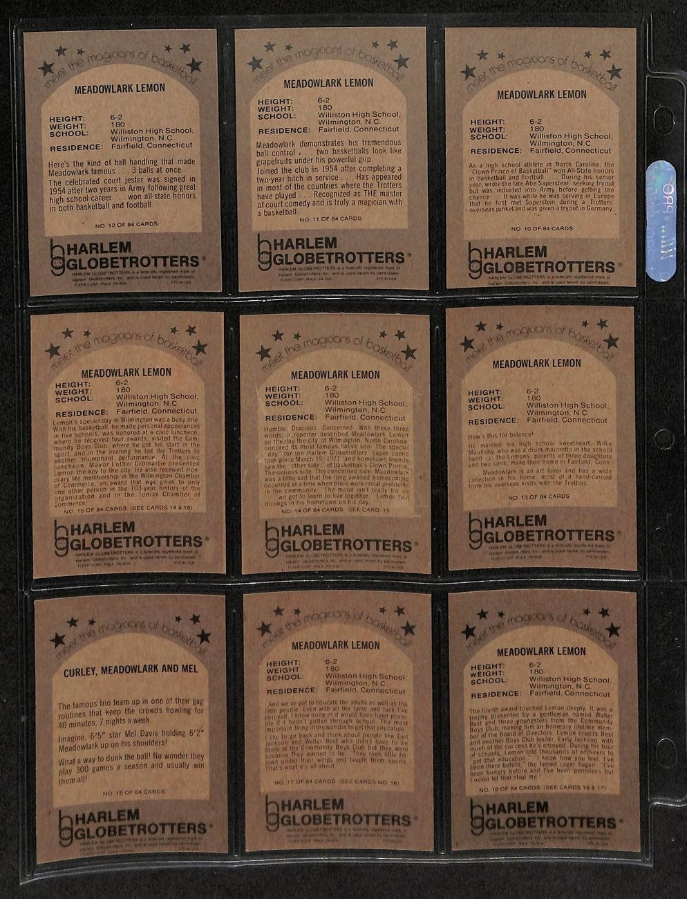 1971 Fleer Harlem Globetrotters Basketball Complete Set (84) 197411