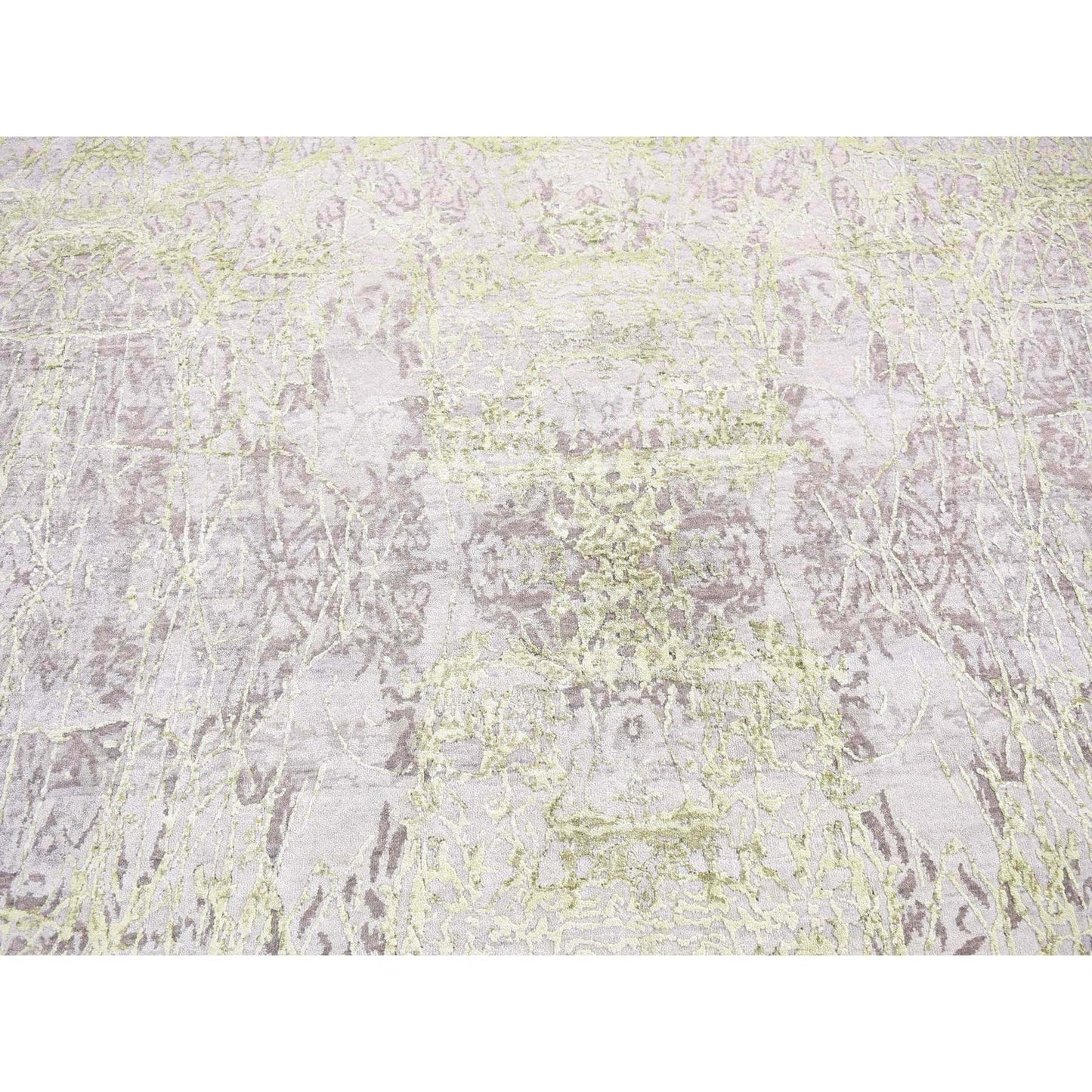 9'X11'9" Gray Hand Knotted Wool And Silk Transitional/Modern Design Rug
