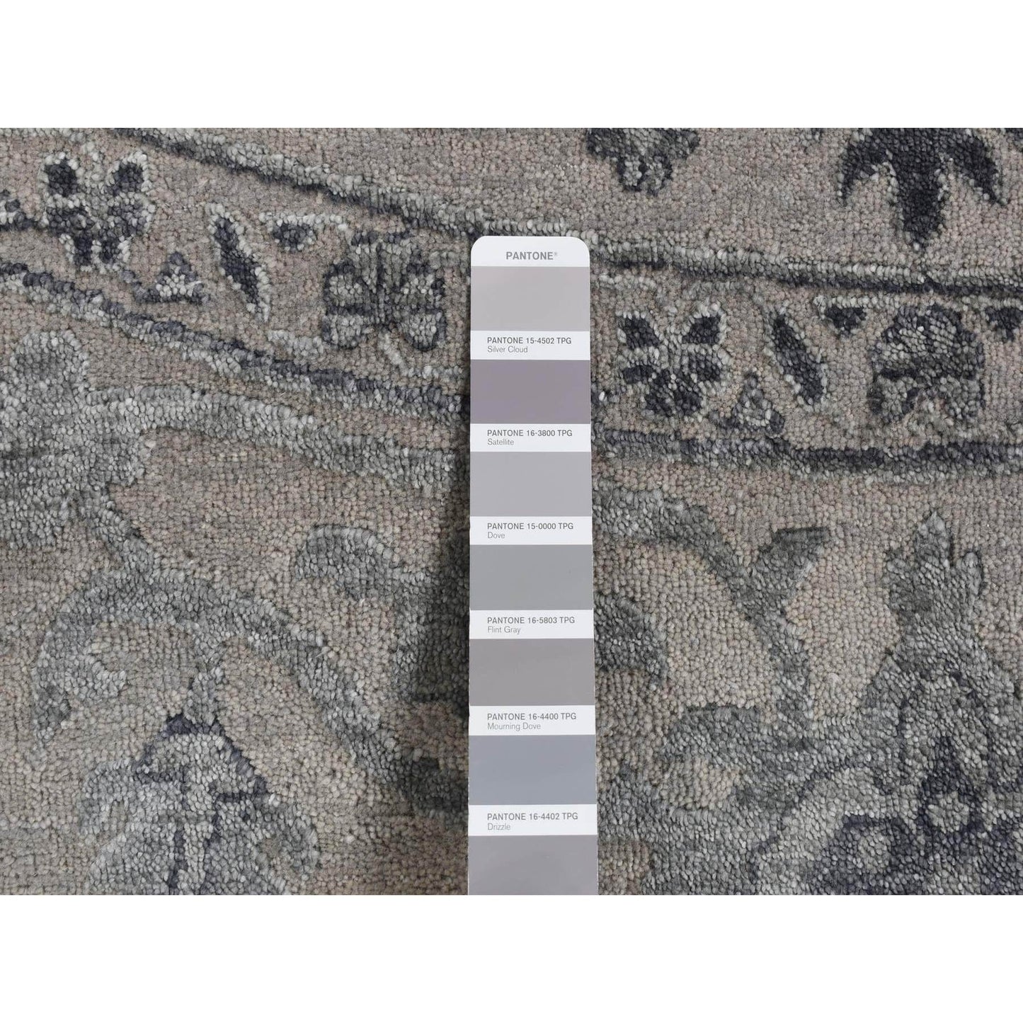 10'X10' Gray Heris Design Wool And Silk Hand Knotted Round Rug