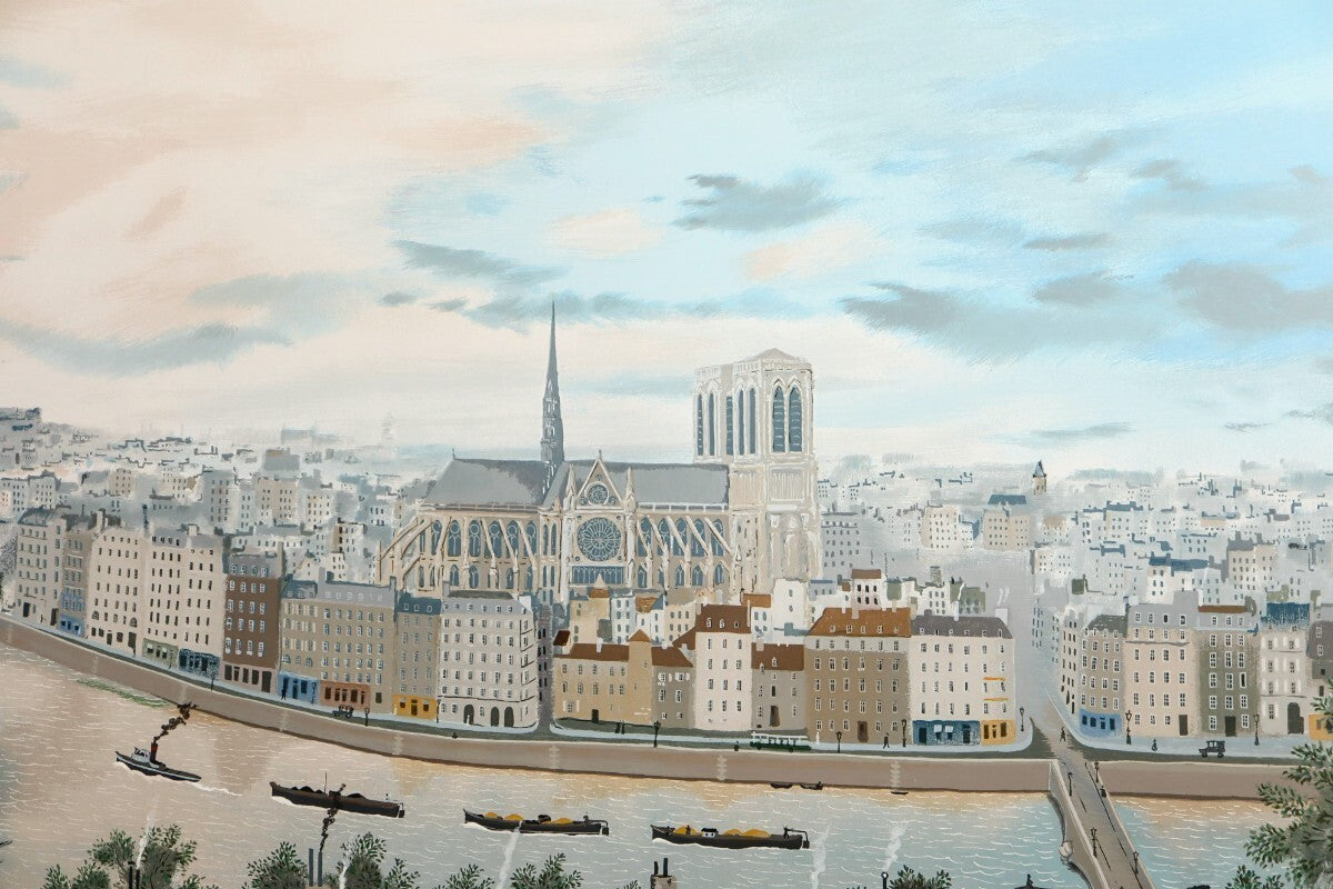 Michel Delacroix Rive Gauche 1990 Large Silkscreen Paris Seine & Notre-Dame