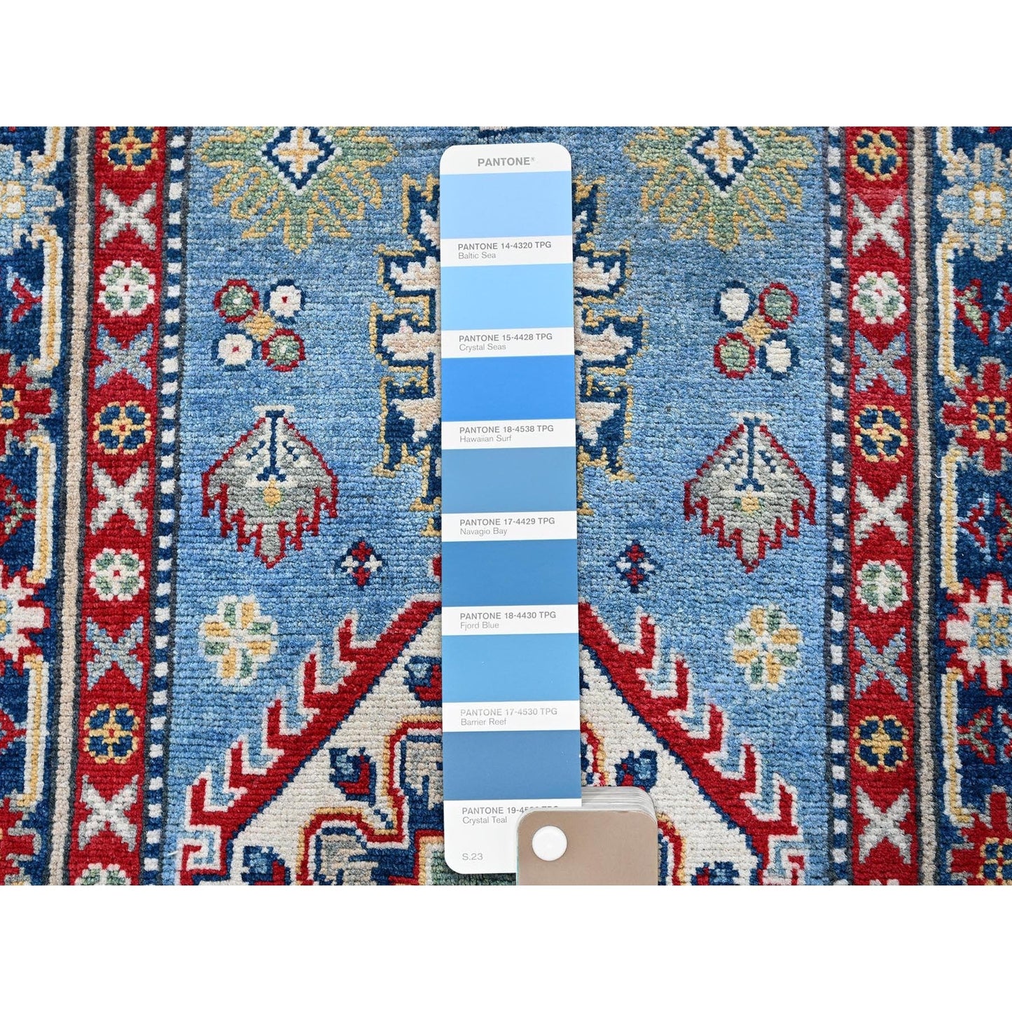 2'7"X6'7" Blue Kazak With Tribal Design Soft Wool Hand Knotted Runner Rug