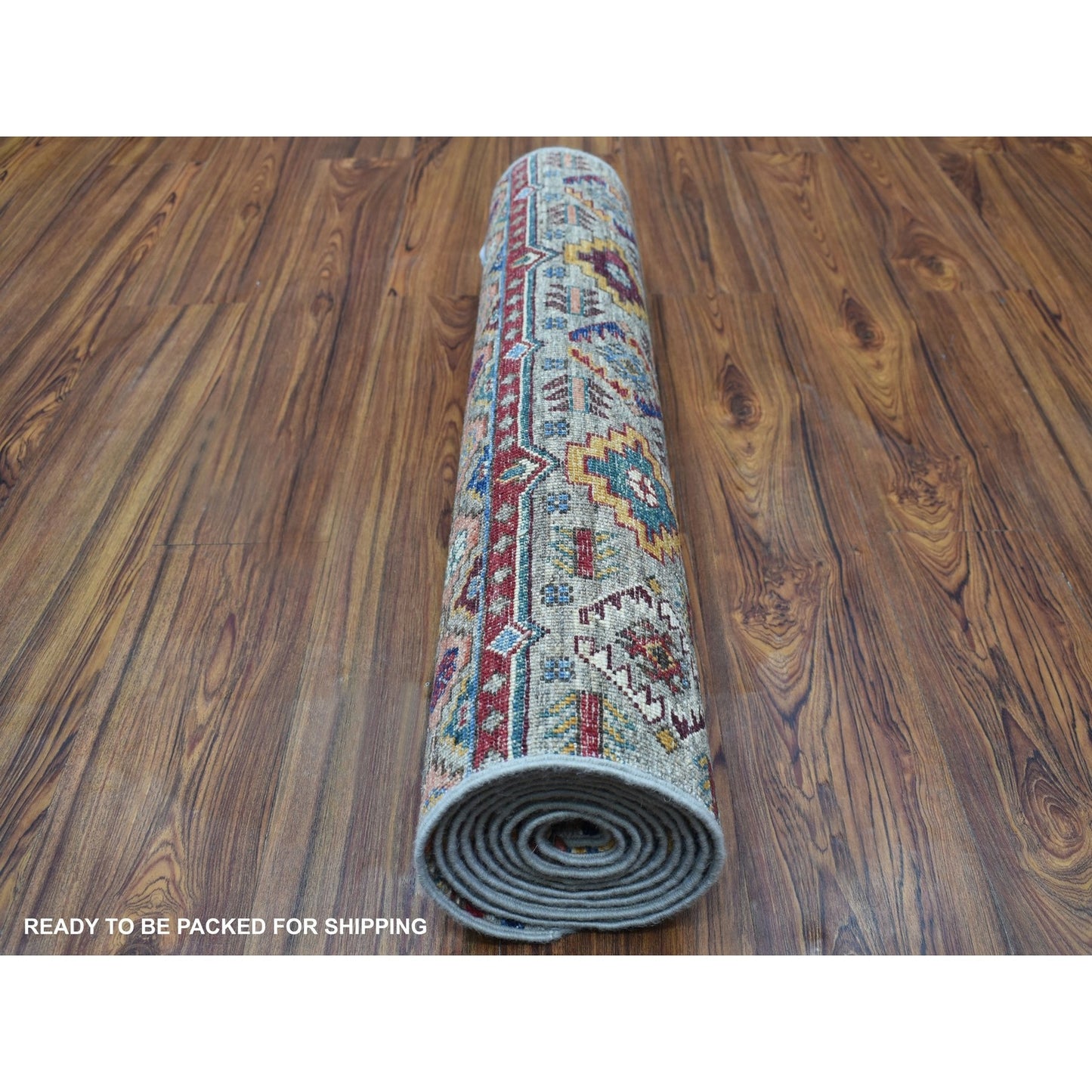 3'X9'3" Red Super Kazak Khorjin Design Pure Wool Handknotted Oriental Rug