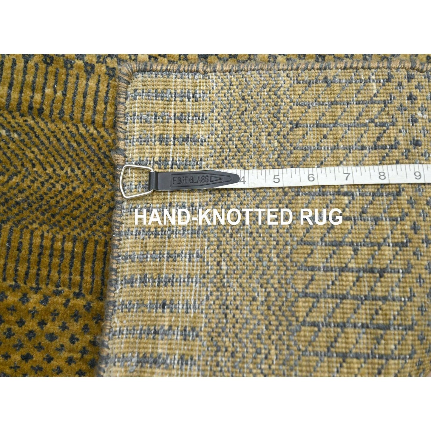2'8"X12'3" Brown Modern Grass Design Hand Knotted Wool & Silk Runner Rug