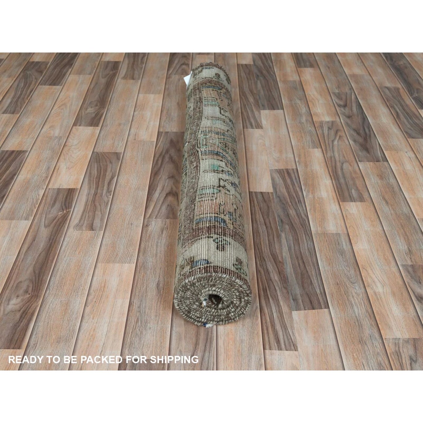 3'9"X9'9" Brown Vintage Farsian Worn Wool Hand Knotted Wide Runner Rug