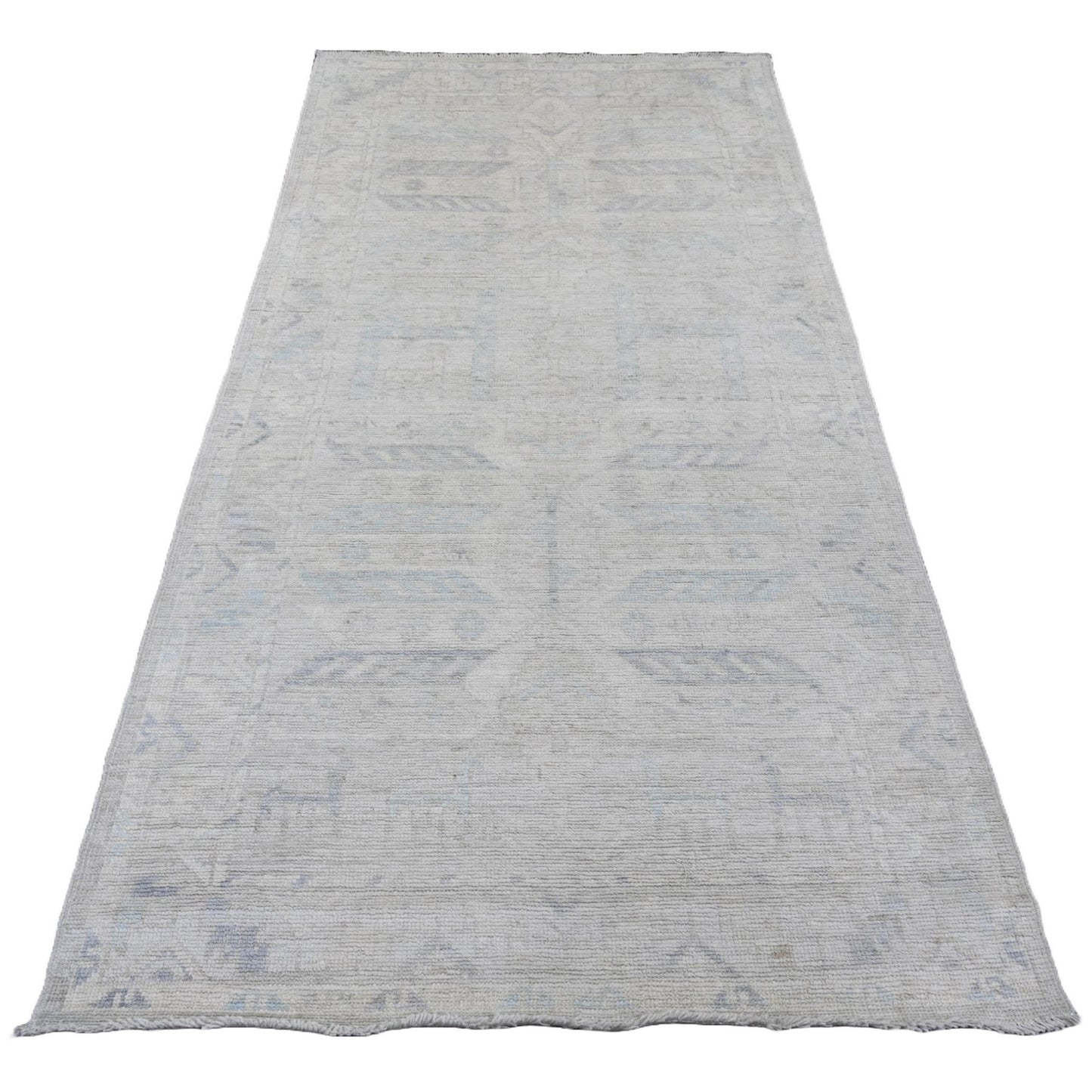 4'1"X8' Gray Anatolian Village Inspired Pure Wool Hand Knotted Runner Rug