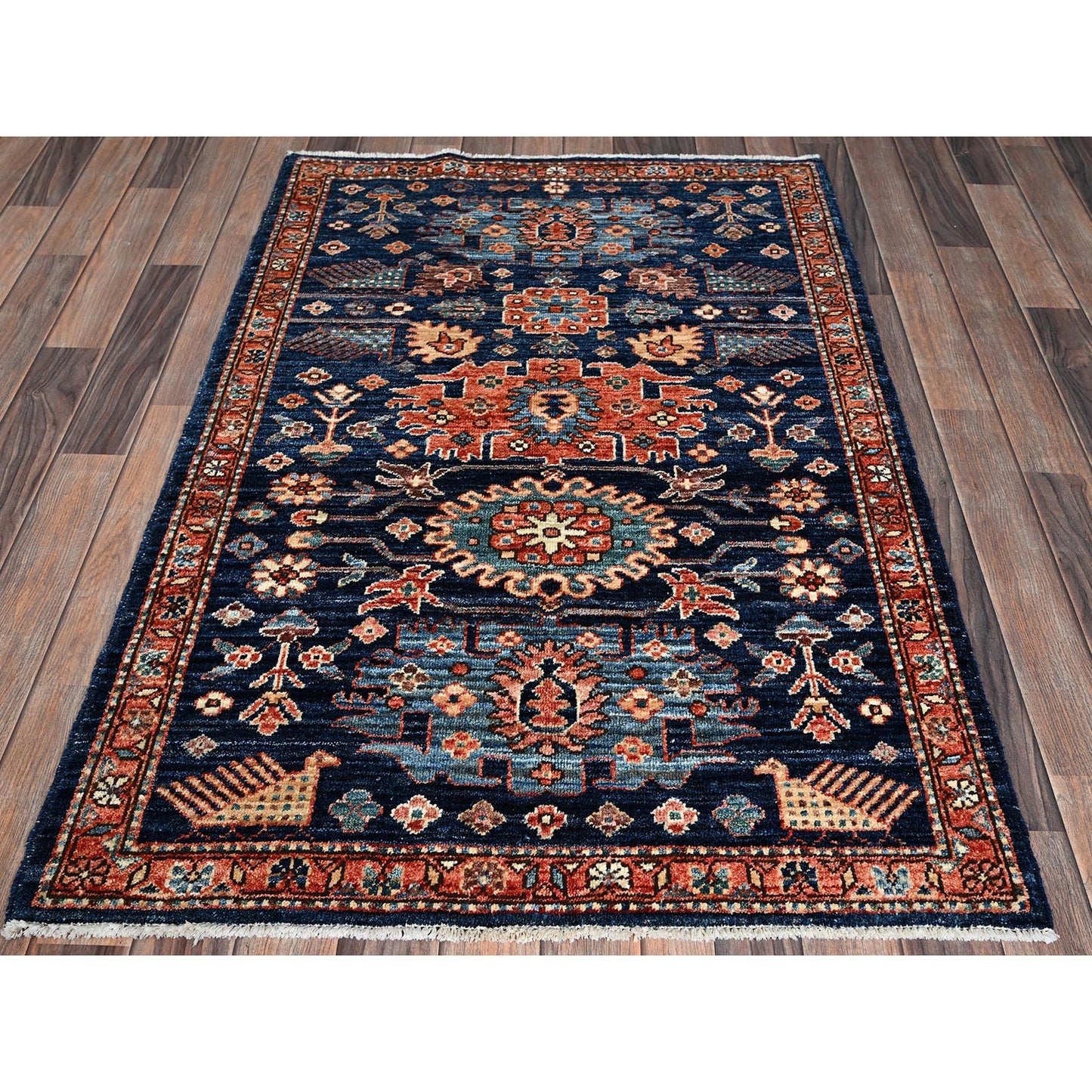 3'4"X5'1" Yale Blue Heris All Over Design Soft Wool Hand Knotted Rug