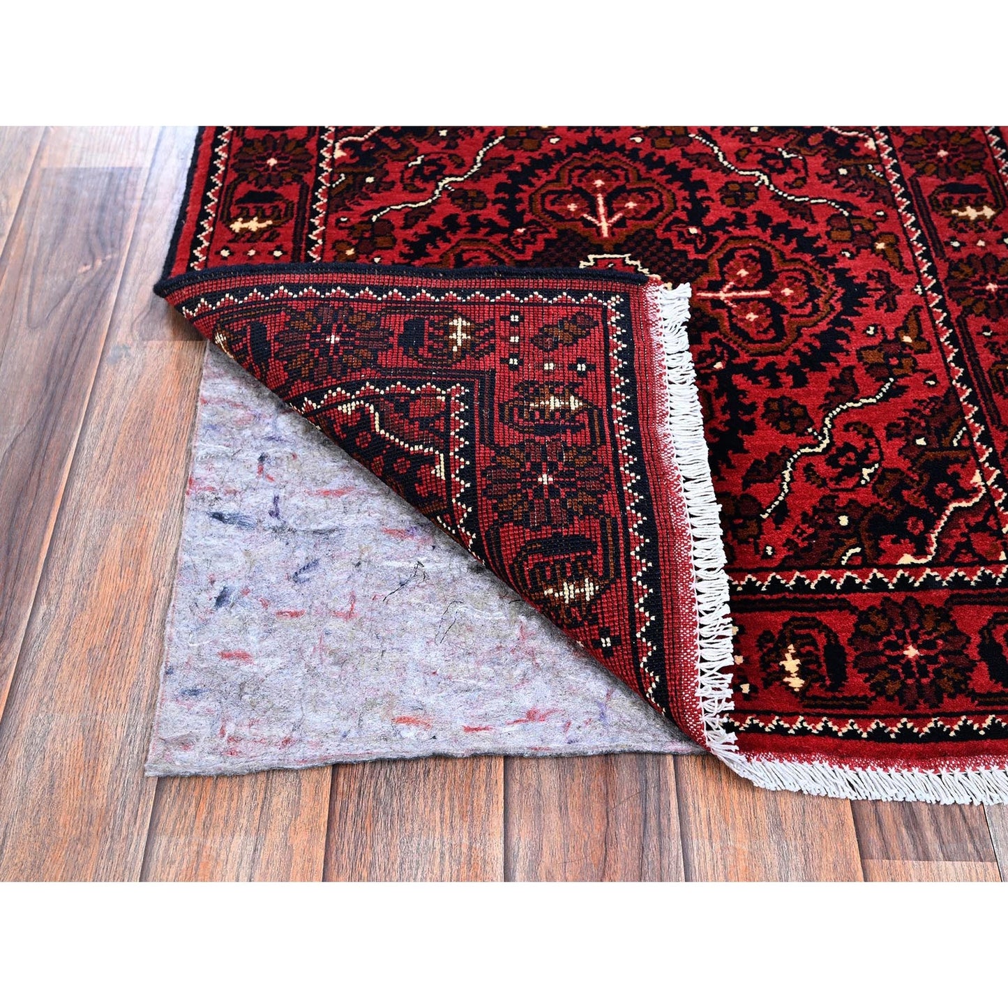 2'3"X5'2" Red Hand Knotted Afghan Khamyab Tribal Design All Wool Runner Rug