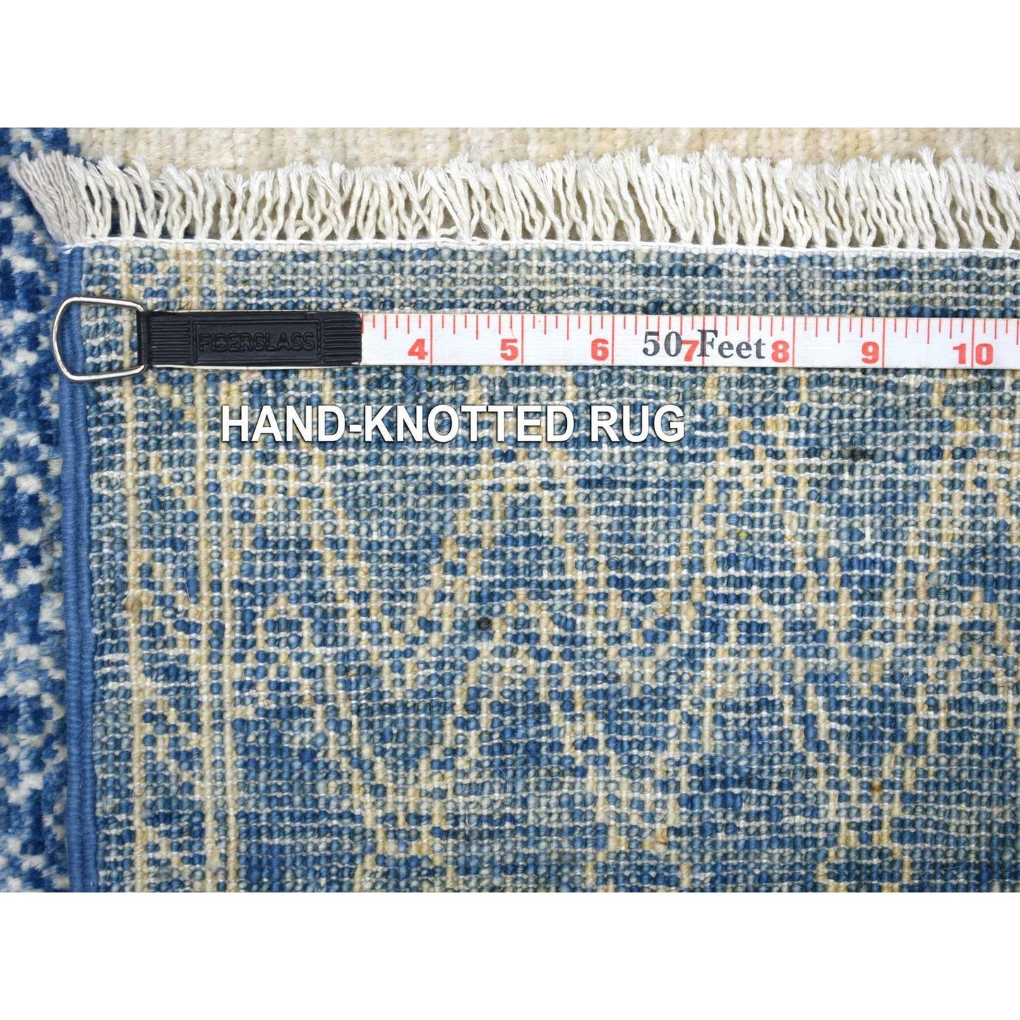 5'10"X8'9" Denim Blue Fine Peshawar Hand Knotted Soft And Shiny Wool Rug