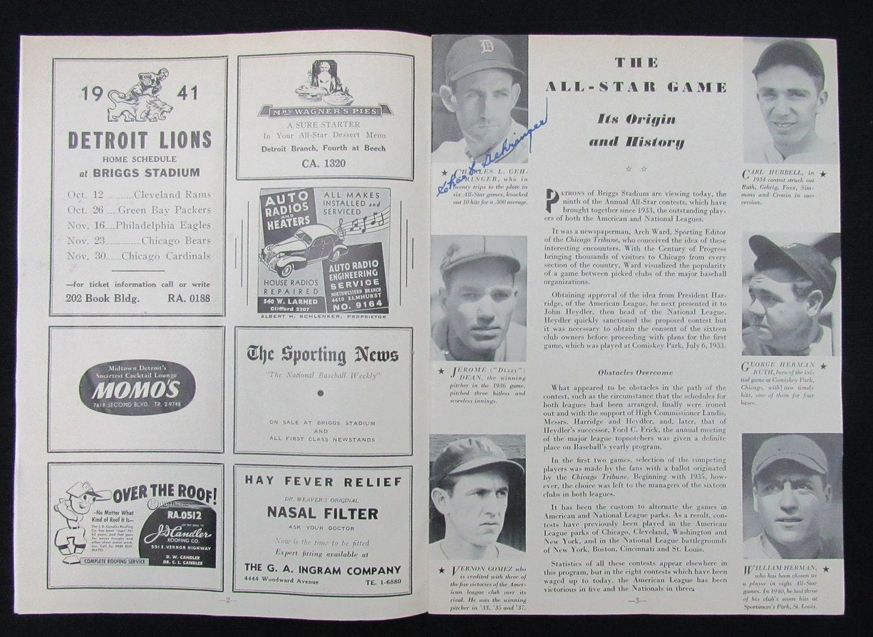 1941 All Star Signed/Auto (20) Program 10 Hofers