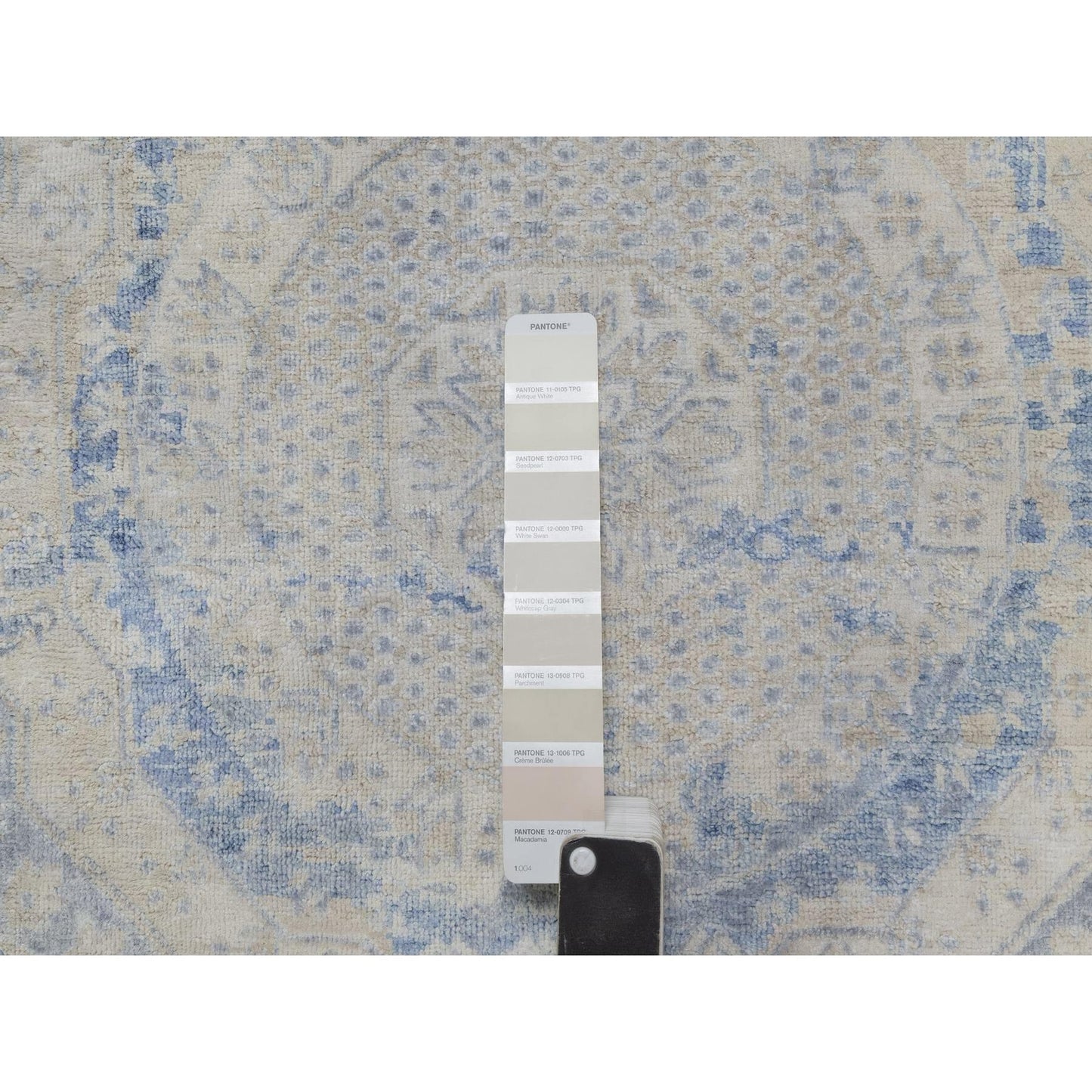 9'X11'9" Ivory-Blue Pure Natural Linen Mamluk Design Hand Knotted Rug