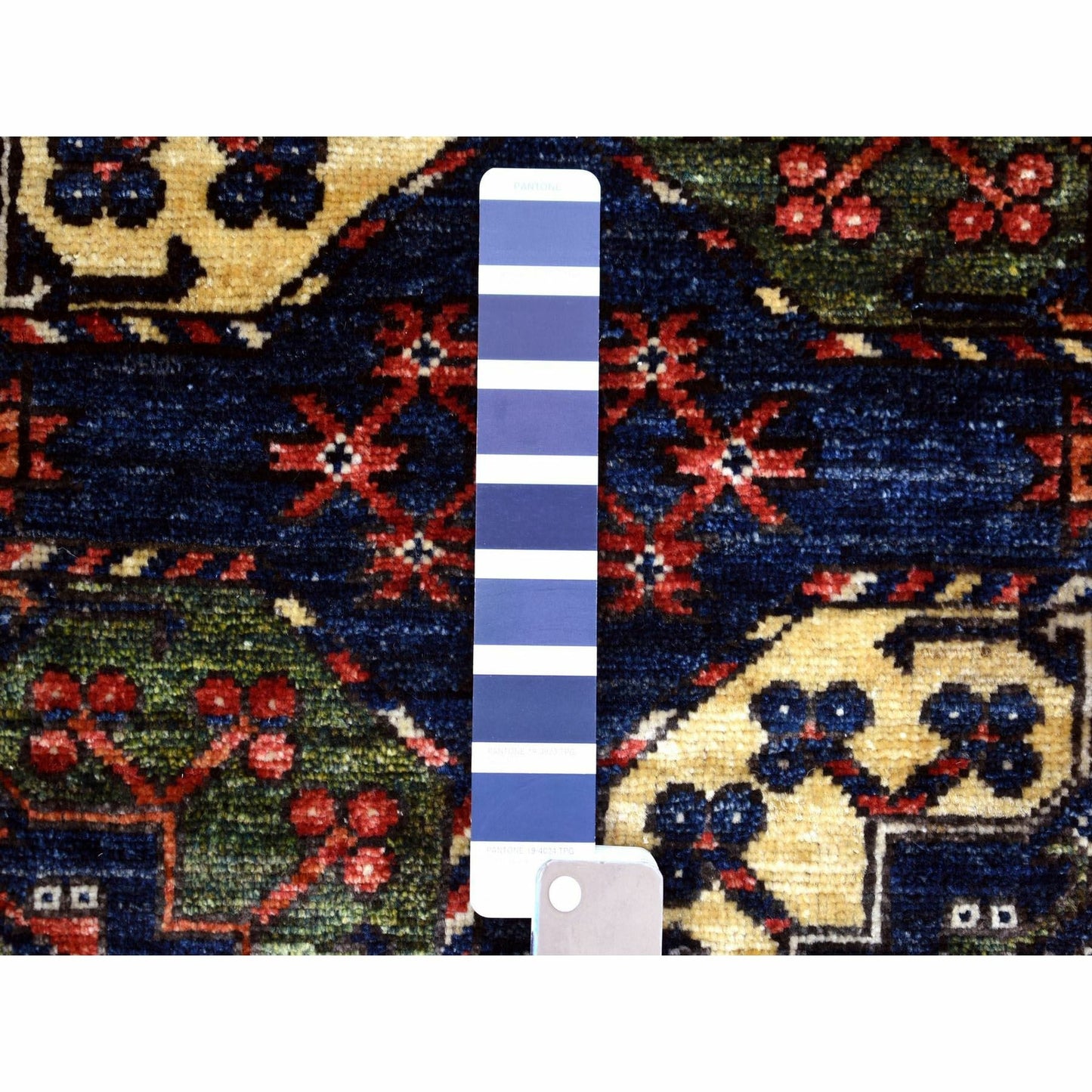 4'X5'9" Navy Afghan Ersari Elephant Feet Design Wool Hand Knotted Rug