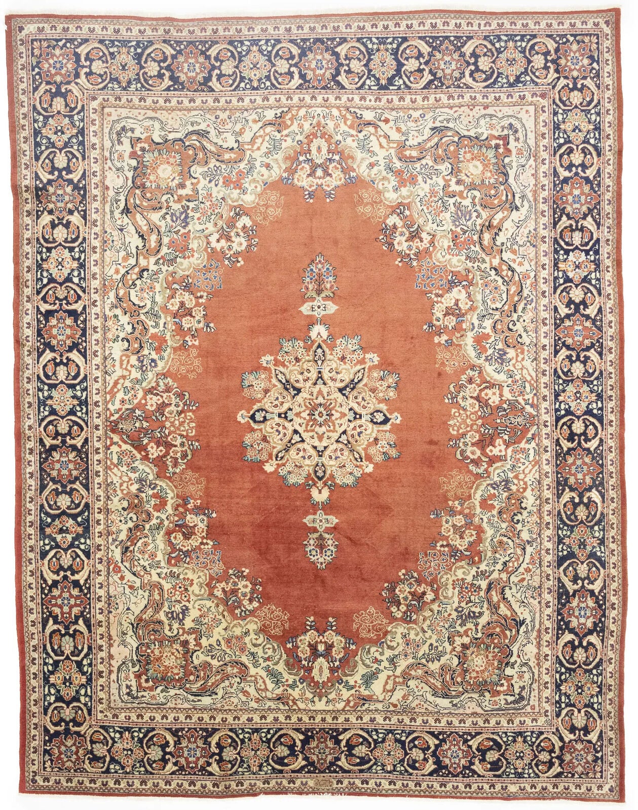 Semi-Antique Hand-Knotted Floral Rug Extra Large