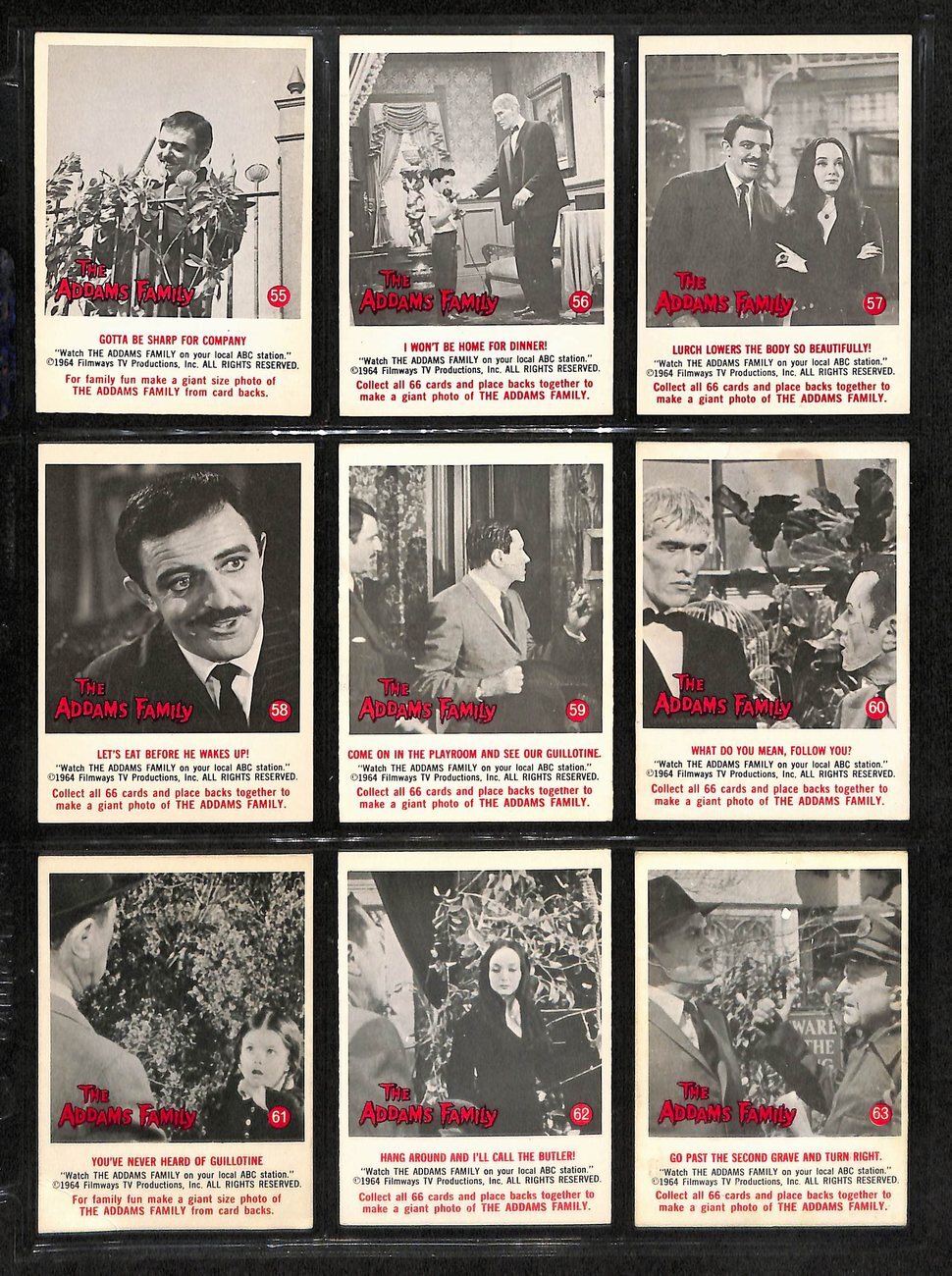 1964 The Adams Family Card Complete Set (1-66) Tv