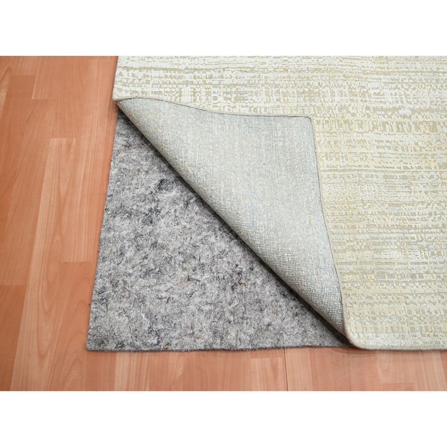 9'X12'4" Ivory Gradation Design Textured Wool & Silk Hand Knotted Rug