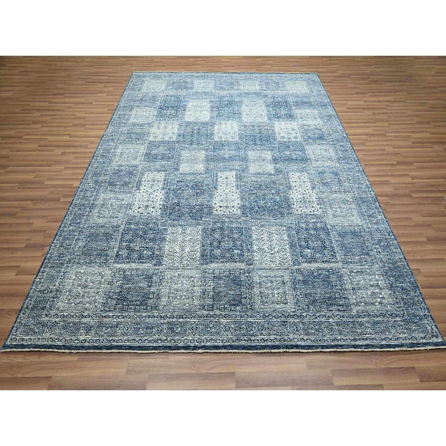 8'1"X10'2" Aegean Blue Garden Design Agra Hand Knotted 100% Wool Rug