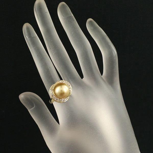 Gstv Ring Golden South Sea Pearl 12.0Mm Diamond