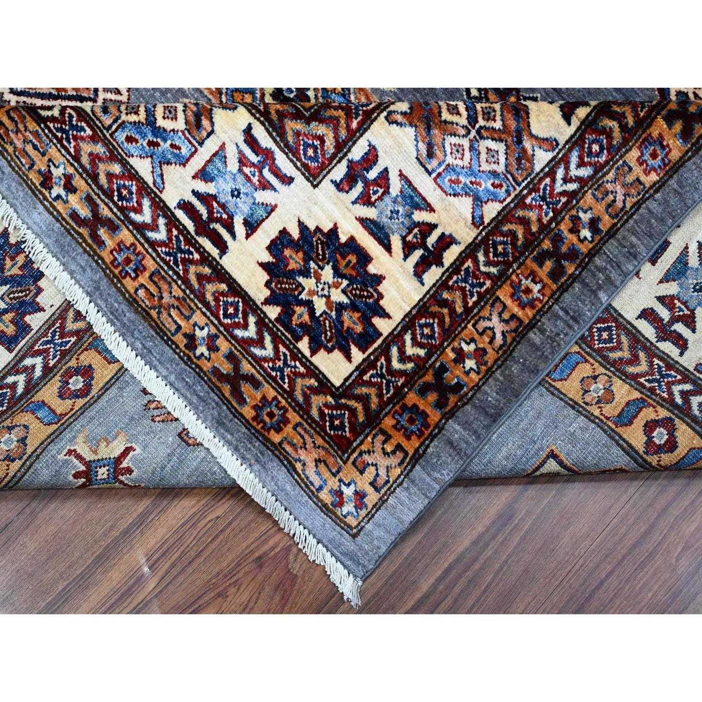 10'X10' Gray Hand Knotted Super Kazak Wool Medallions Oriental Square Rug