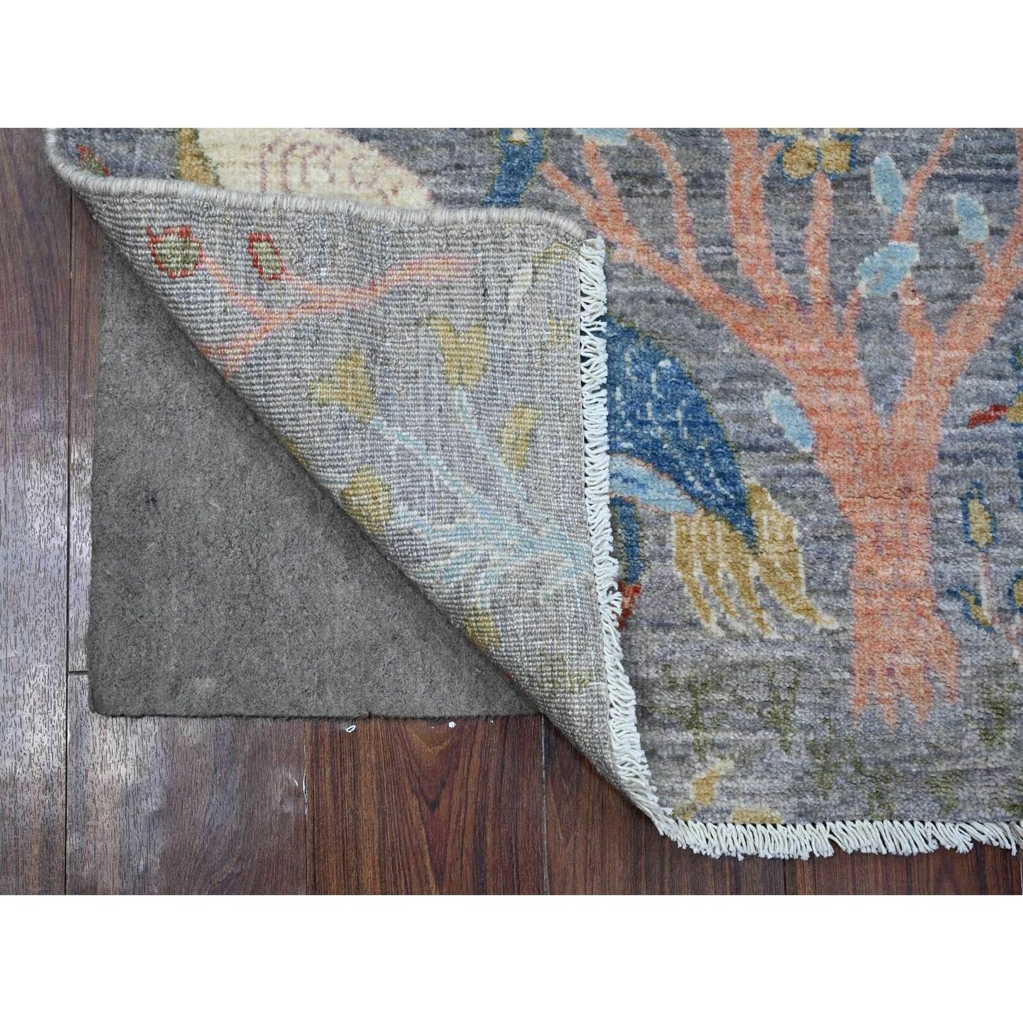 2'7"X10' Gray Peshawar Birds Of Paradise Wool Hand Knotted Runner Rug