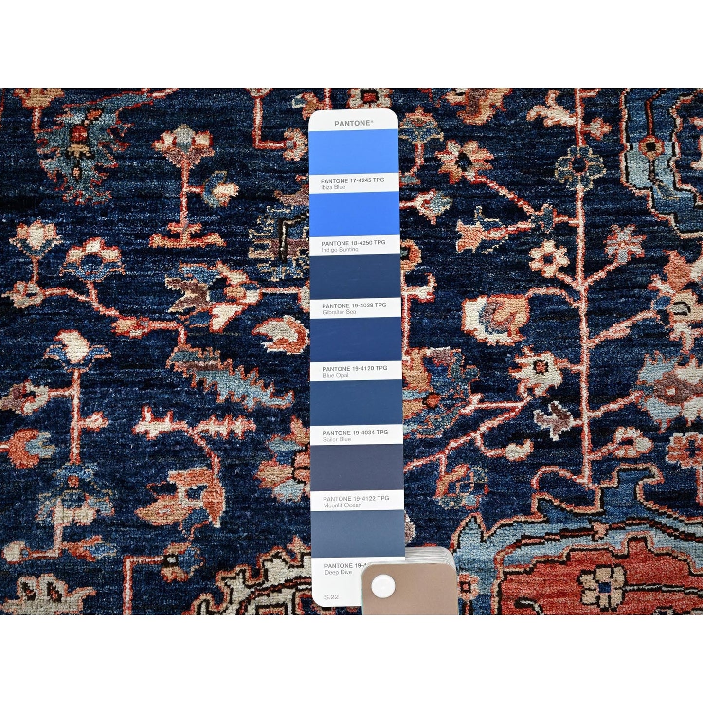 10'1"X14' Midnight Blue Seeripe Heris Design Soft Wool Hand Knotted Rug