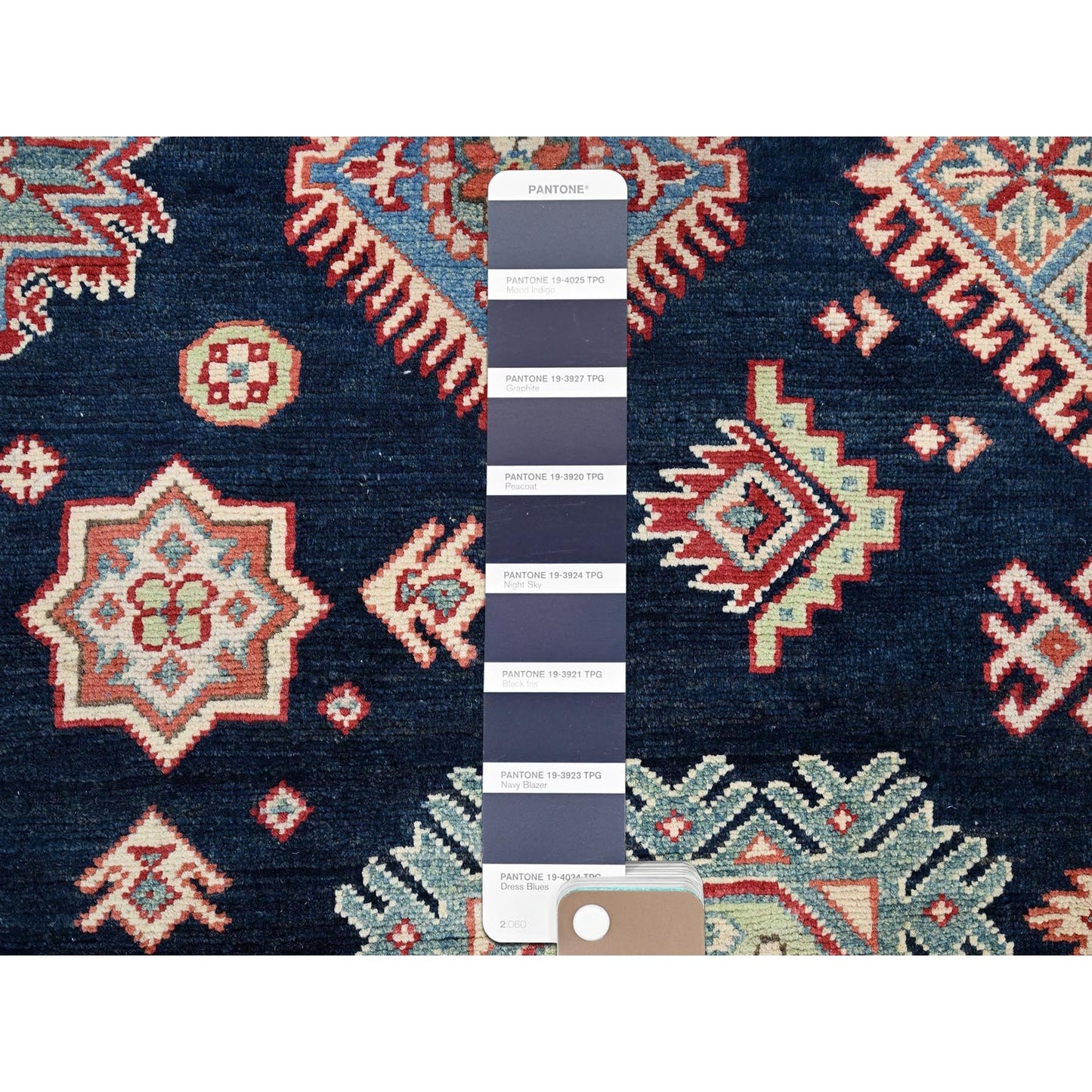 9'X9' Blue Special Kazak Geometric Wool Hand Knotted Round Oriental Rug