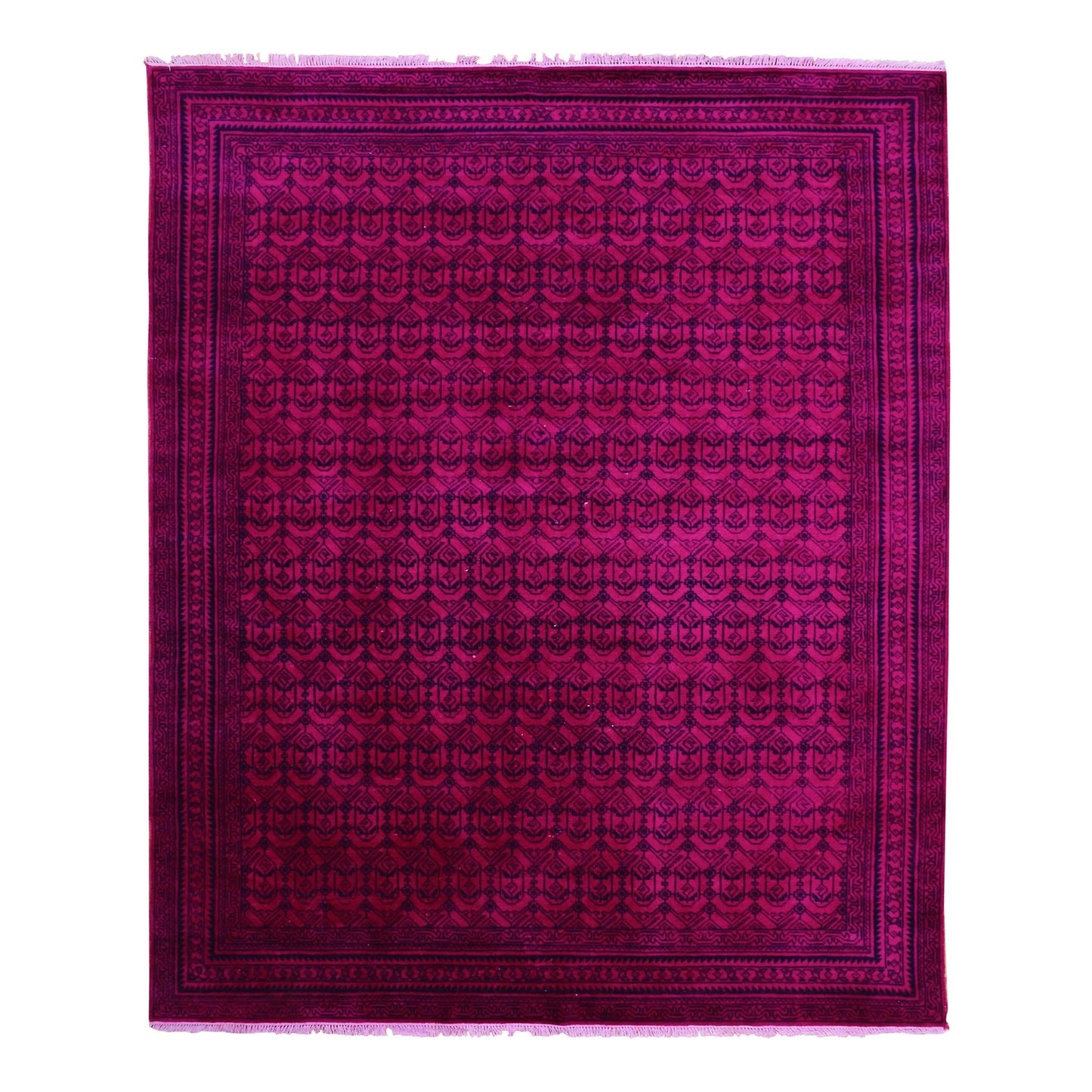 8'X9'7" Overdyed Pink 100% Cotton Hand Knotted Agra Design Rug