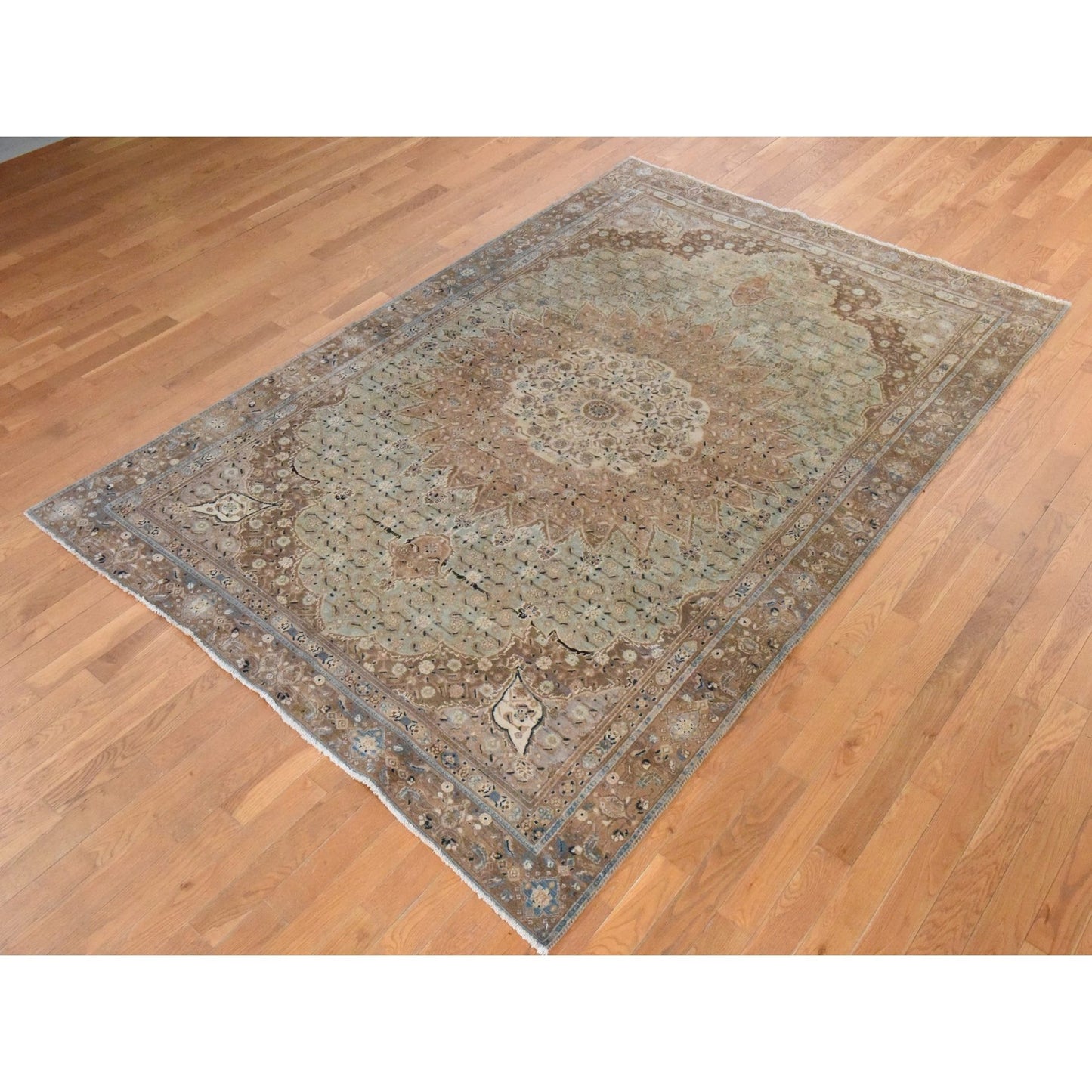 6'4"X9'4" Light Green, Semi Antique Zoroastrian Wool Hand Knotted Rug