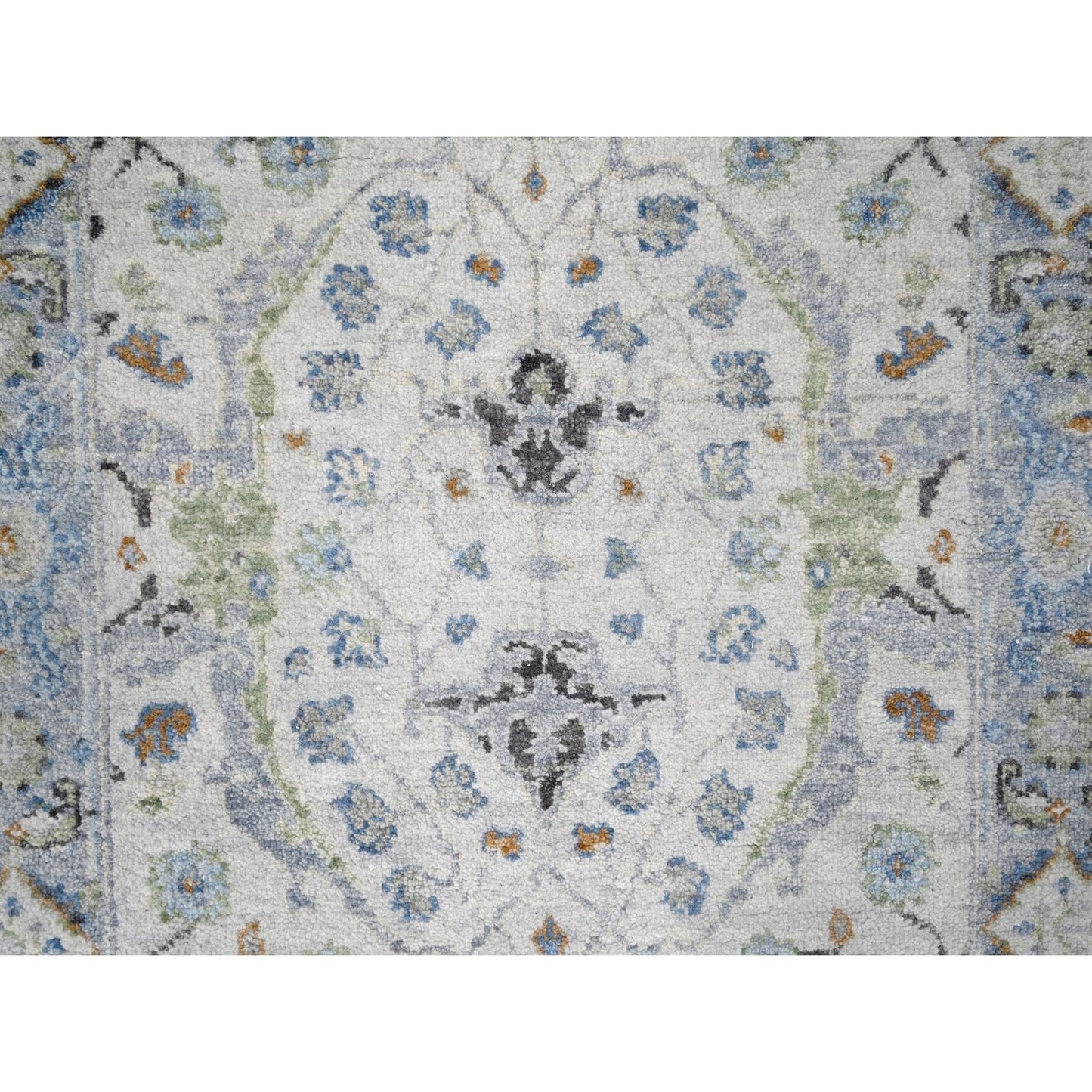 2'7"X9'10" Agate Gray Oushak Floral Motifs Wool Hand Knotted Runner Rug