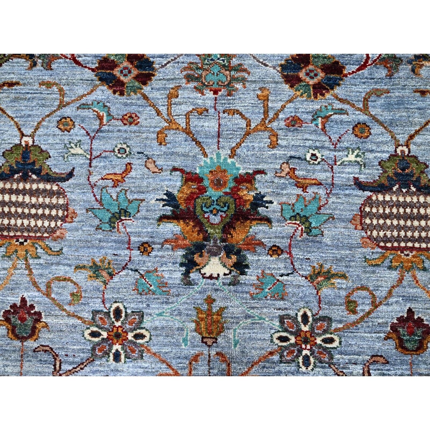 9'2"X12'4" Oxford Gray Wool Hand Knotted Sultani Pomegranate Design Rug
