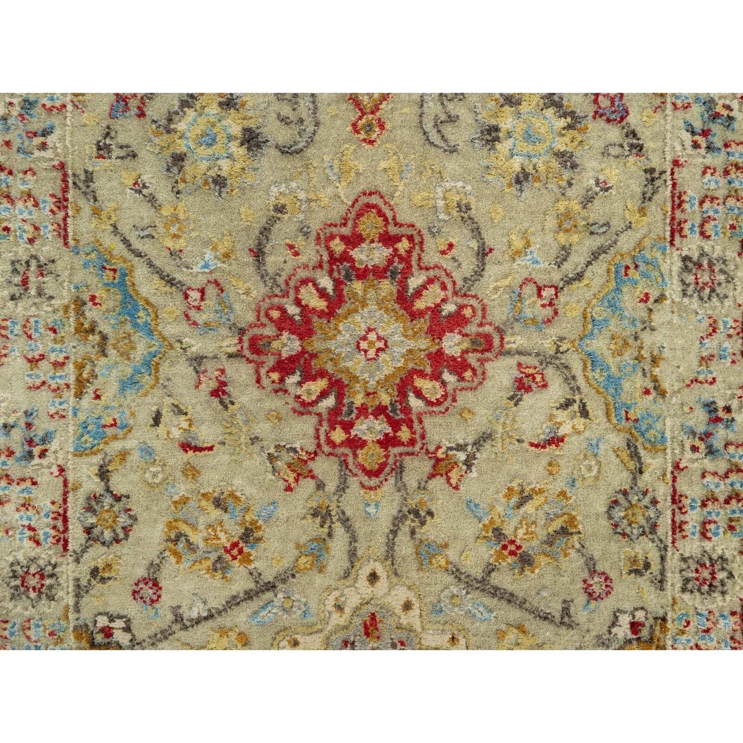 2'9"X15'10" Beige Wool And Silk Sunset Hand Knotted Runner Oriental Rug