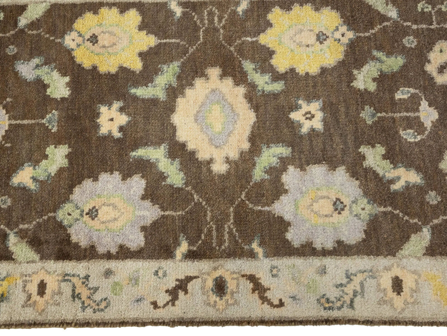 Oushak Chobi Oriental Runner Rug Brown Floral